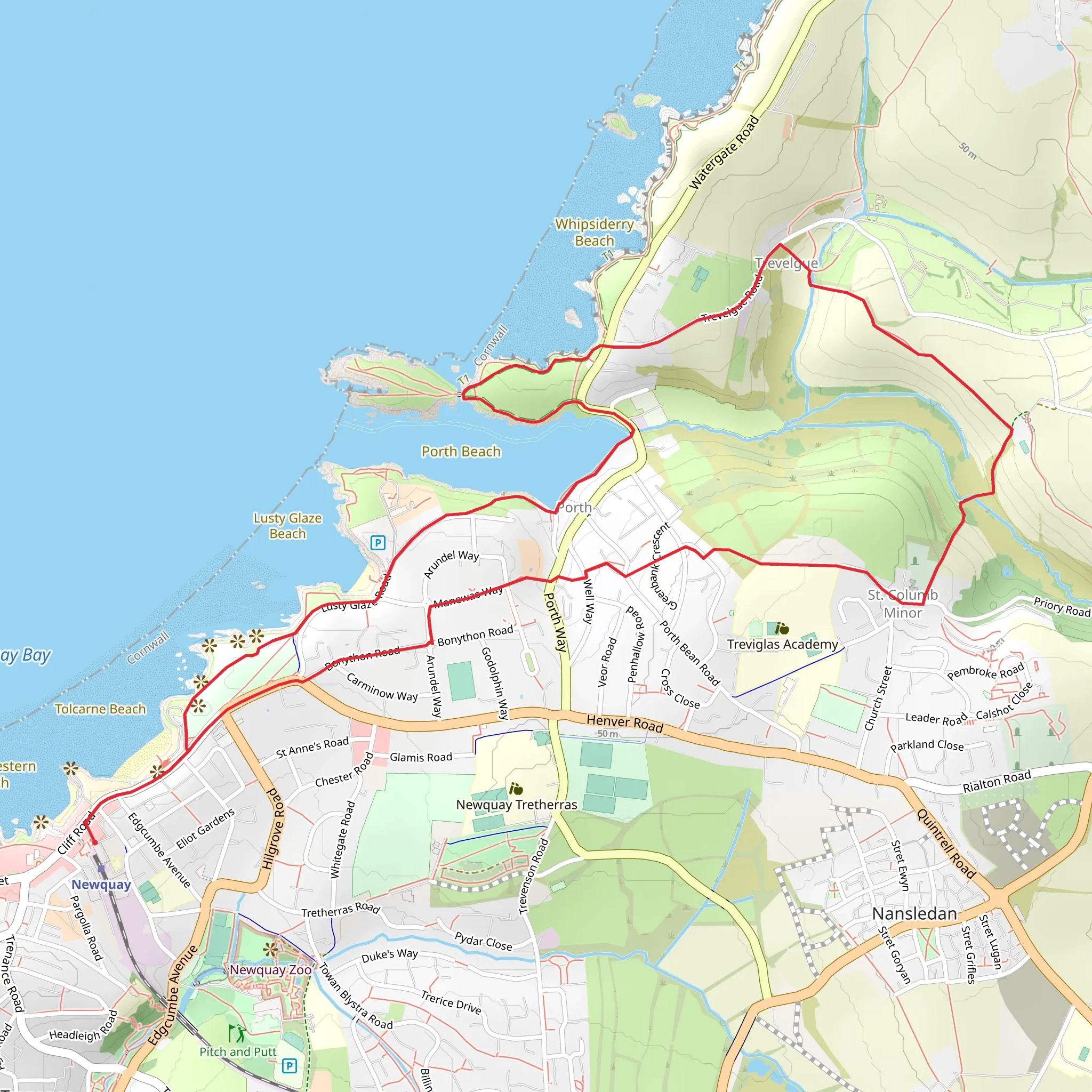 Trevelgue Head from Newquay Station mobile static map