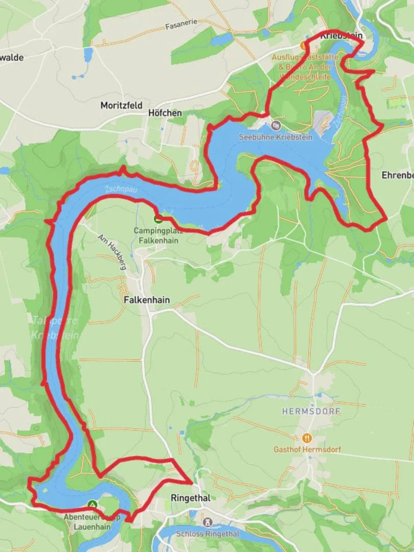 An image depicting the trail Talsperre Kribstein Loop and its surrounding area.
