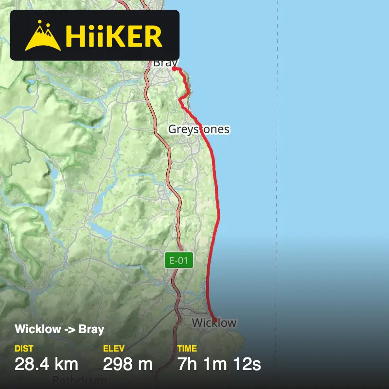 A map preview of the recording Wicklow -> Bray.