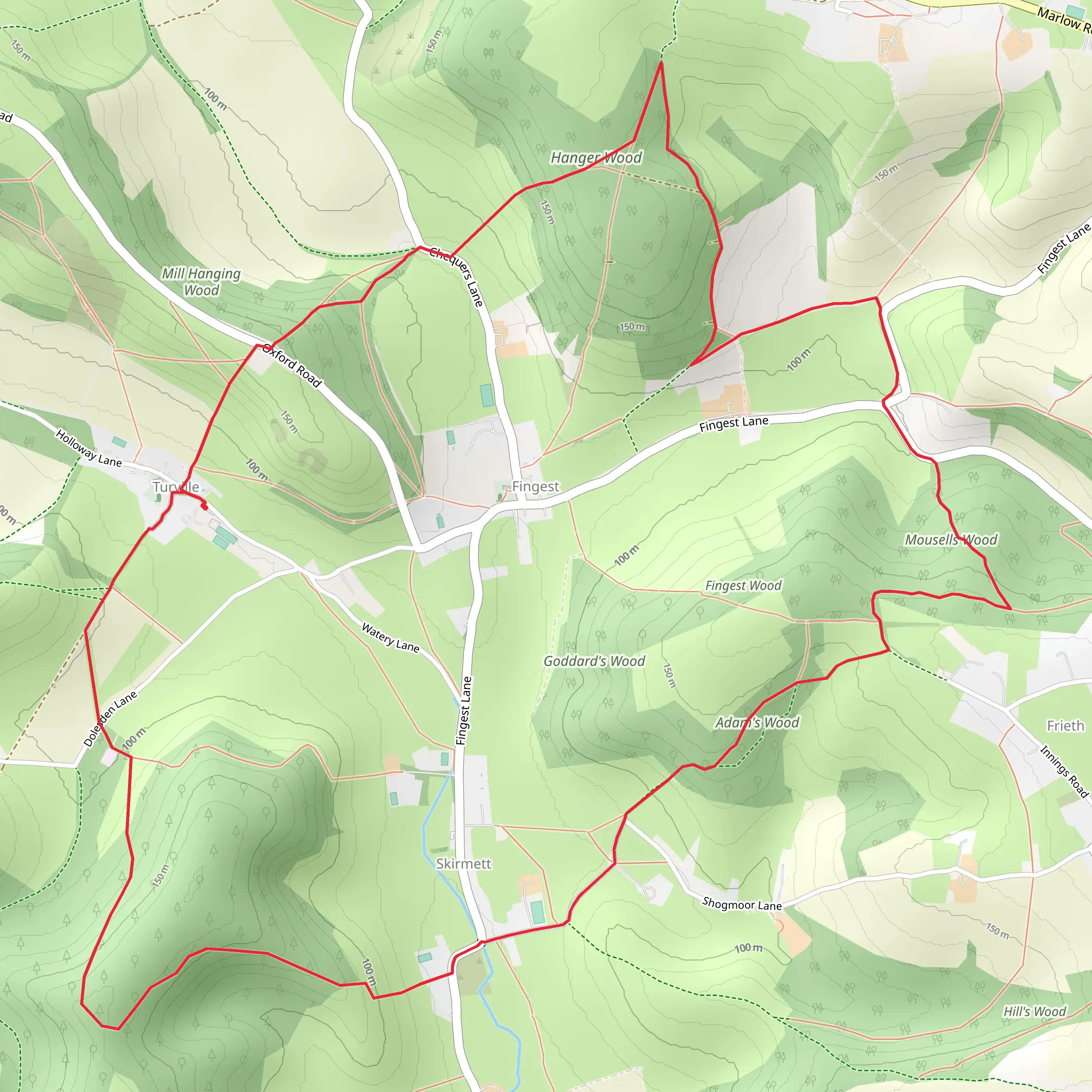 Hanger Wood, Mousells Wood and Adam's Wood Loop mobile static map