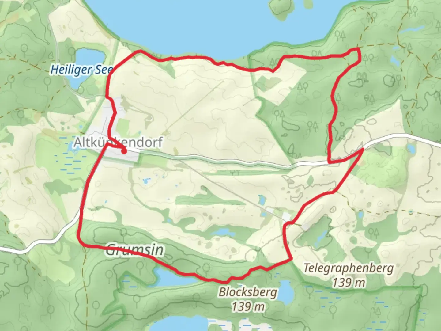 An image depicting the trail Buckow See via Oranges Buchenblatt and Wolletzsee Rundweg and its surrounding area.
