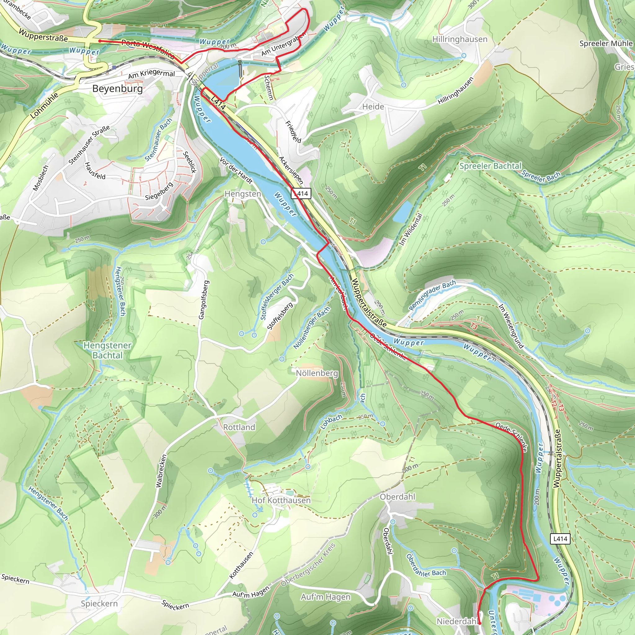 Niederdahl to Beyenburg via Beyenburger Stausee mobile static map