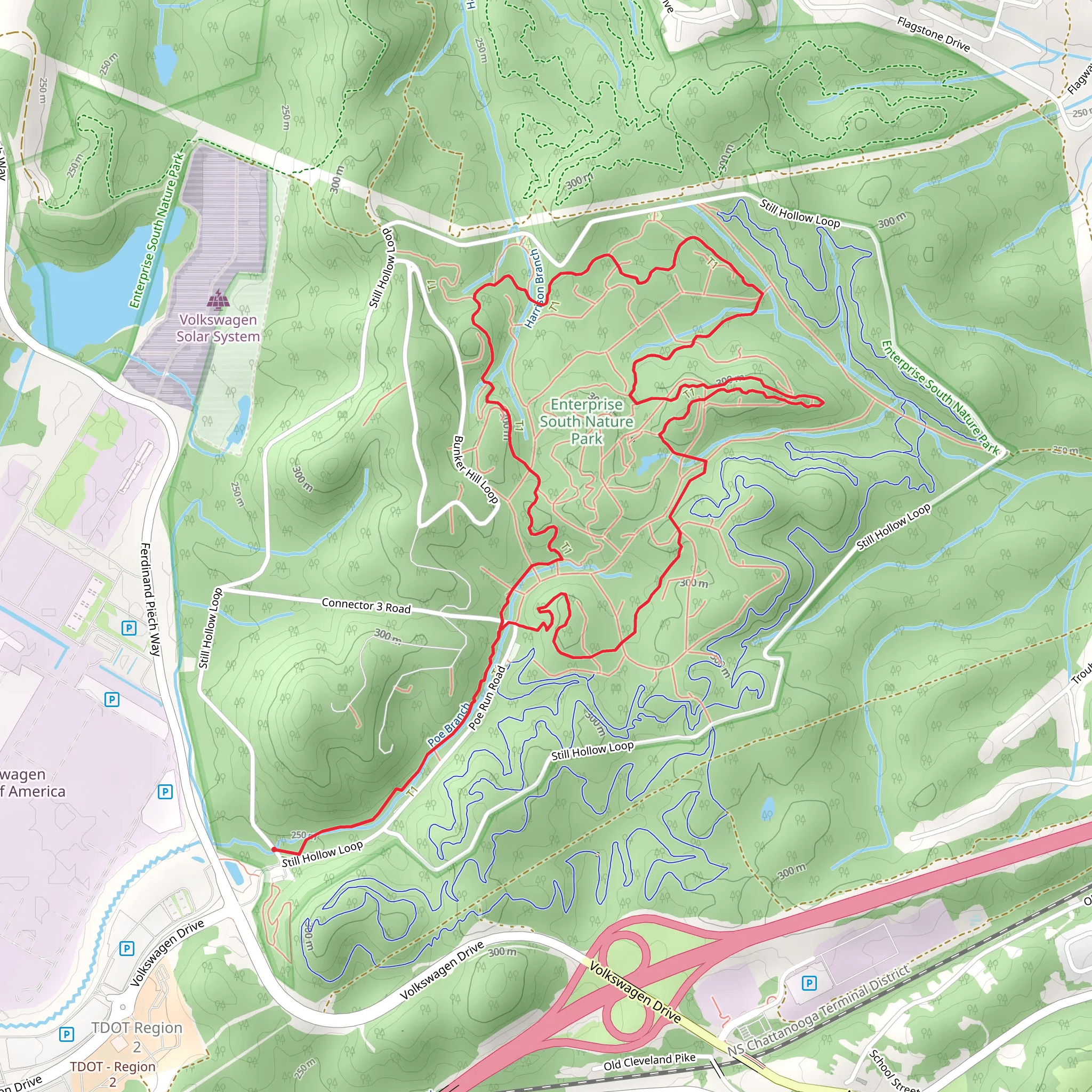 Poe Run Path, Deer Hollow and Hawks' Ridge Loop Trail mobile static map