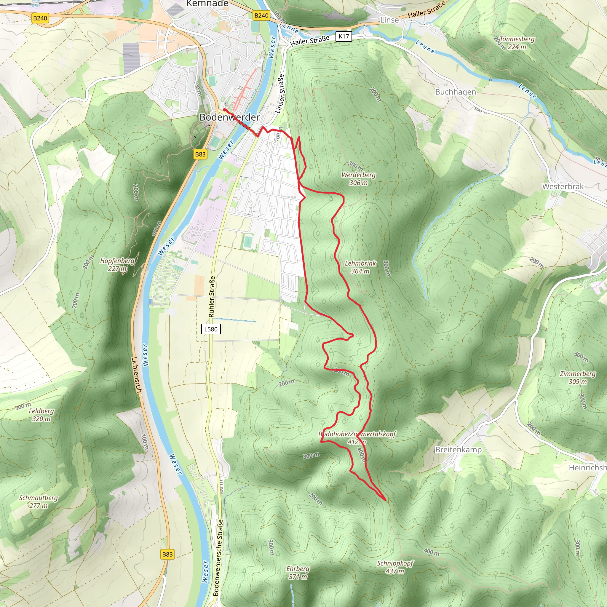 Bodohoehe and Wesser via Kammweg mobile static map