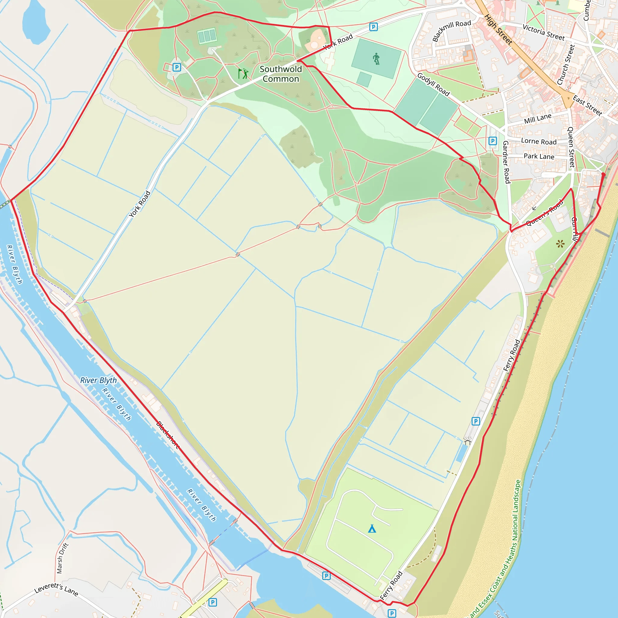 The Denes Beach Loop - Southwold mobile static map