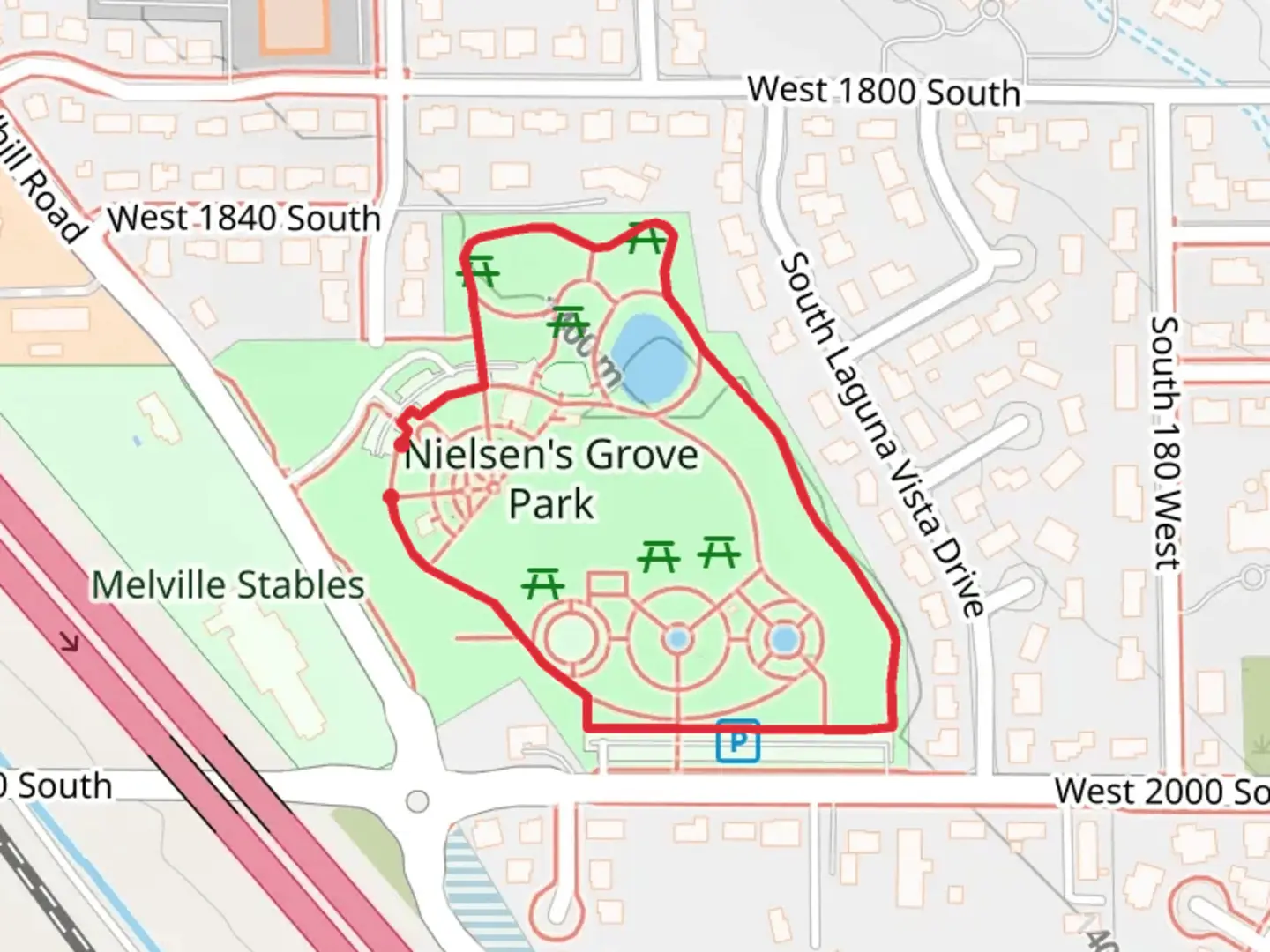 An image depicting the trail Nielsen's Grove Park Loop and its surrounding area.
