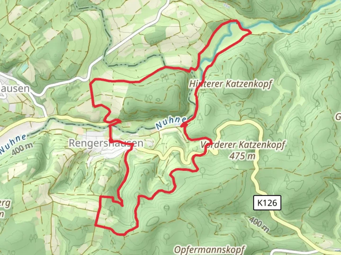 An image depicting the trail Rengershausen Loop via Lichtenfelser Panoramaweg and its surrounding area.