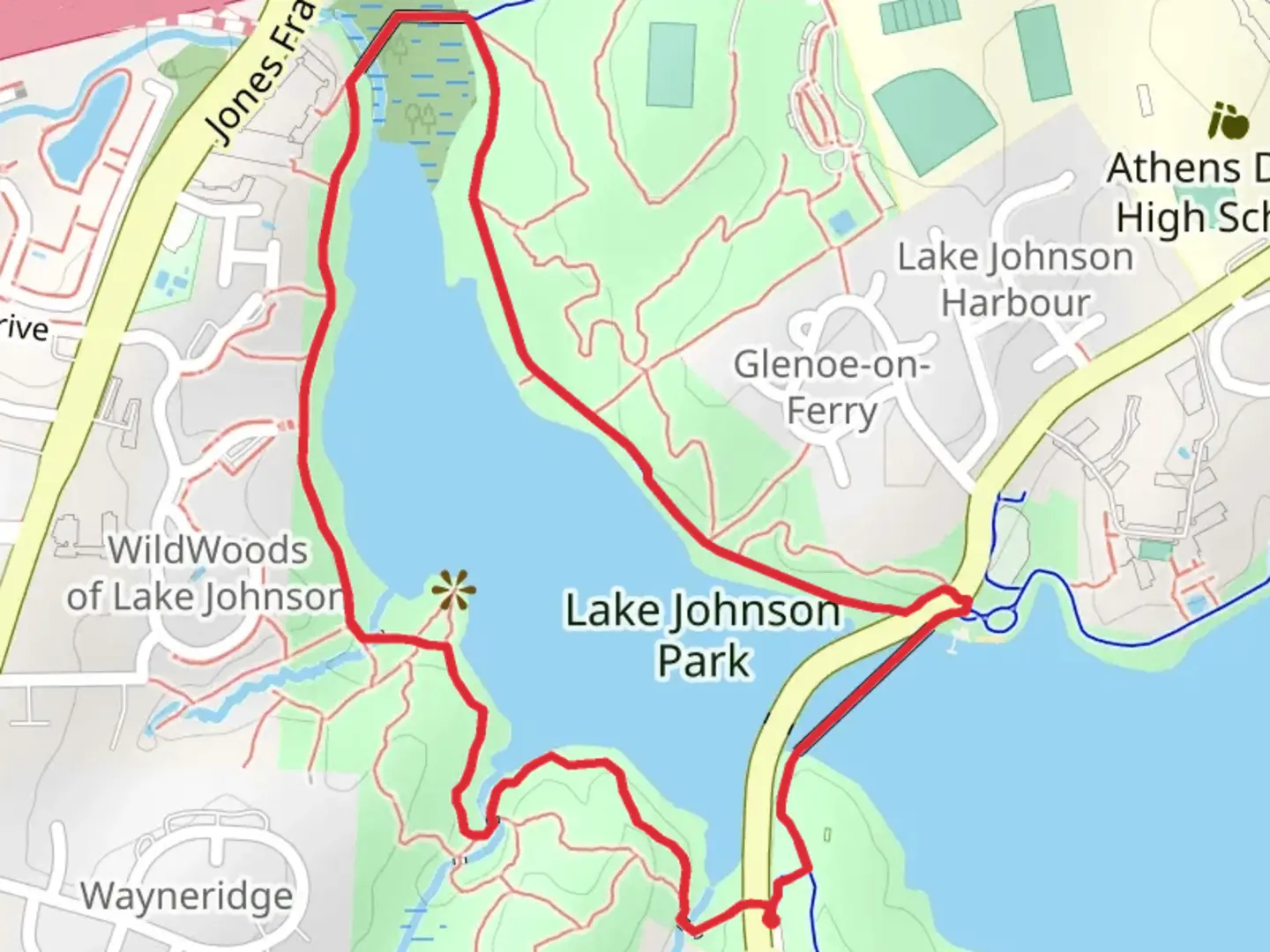 An image depicting the trail Lake Johnson Loop - West and its surrounding area.