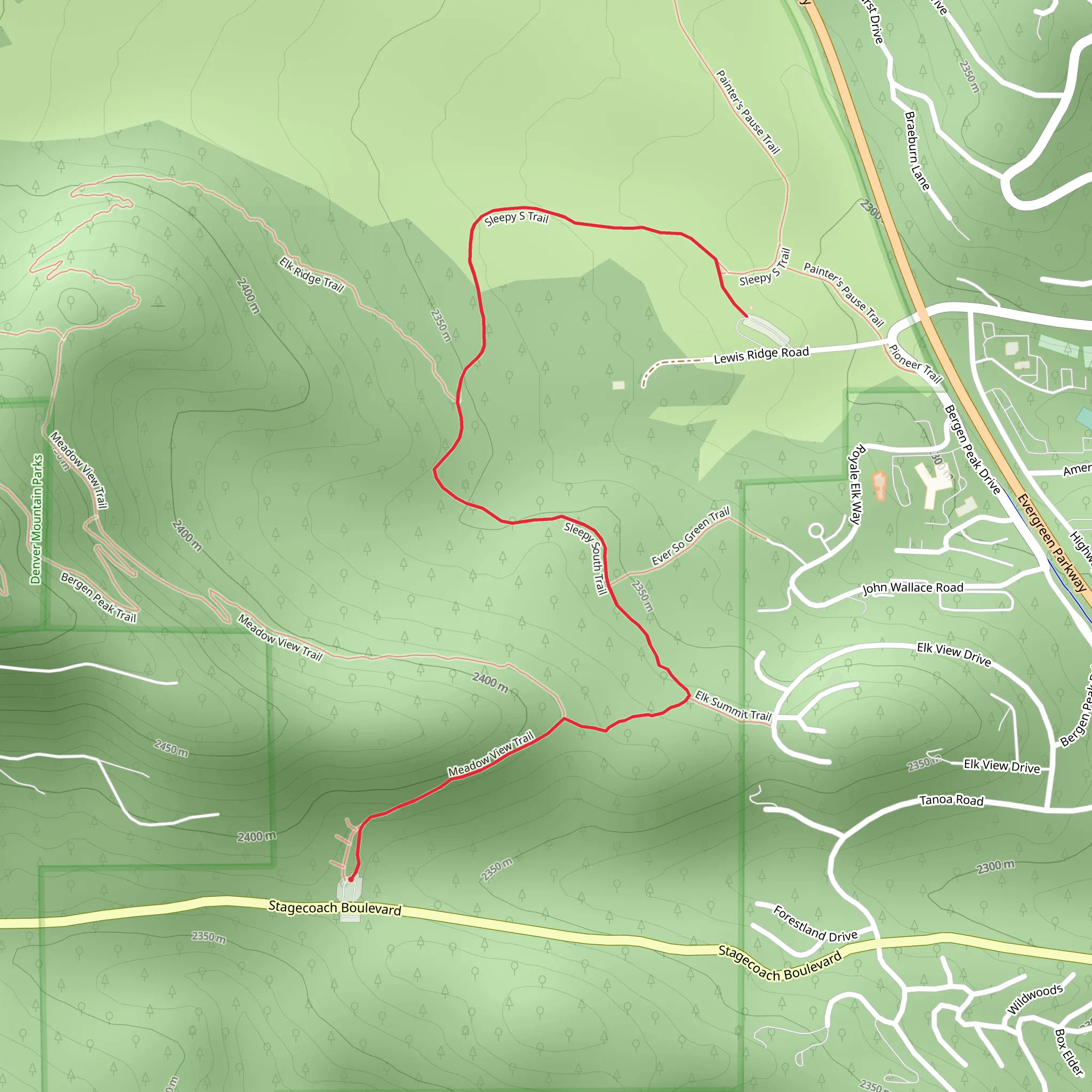 Sleepy S via Meadow View Trail mobile static map