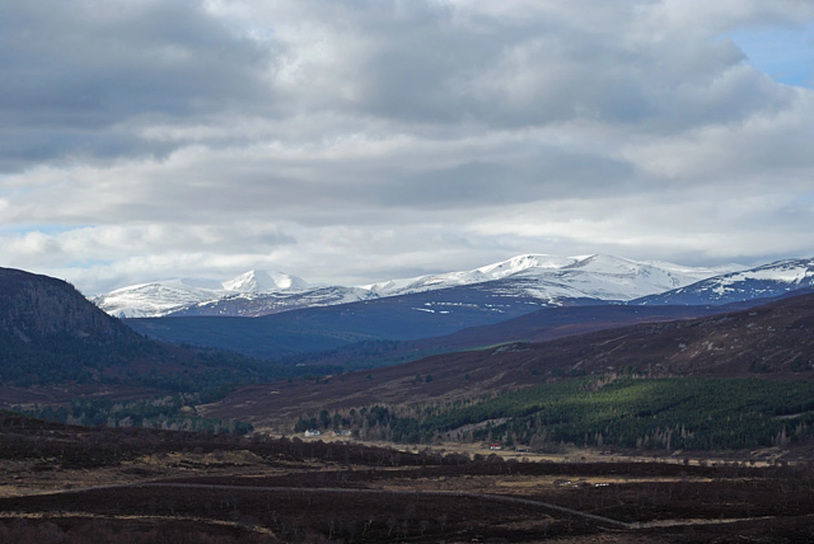 An image depicting the trail Morrone Birkwood Loop via River Dee and its surrounding area.