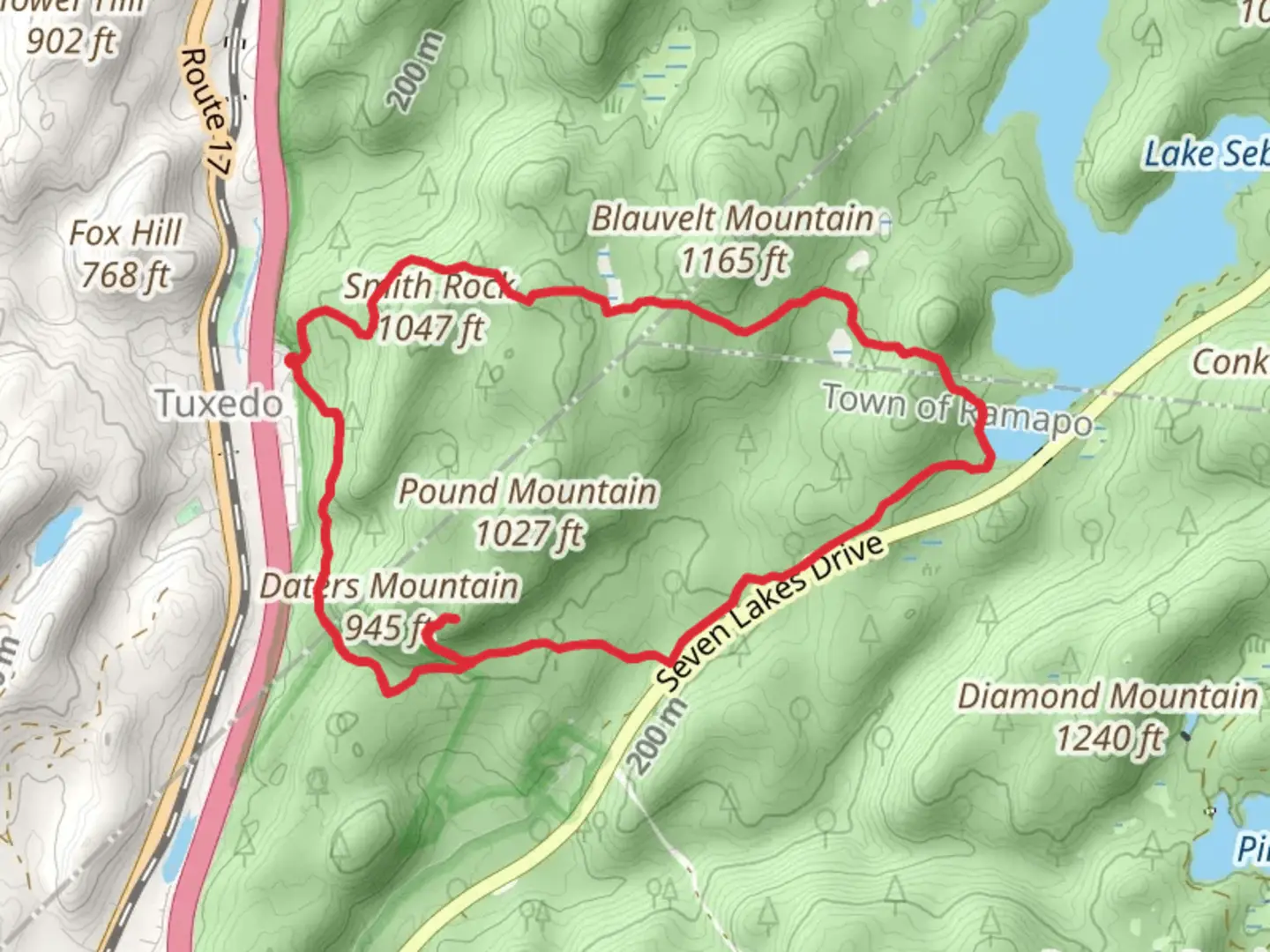 An image depicting the trail Tuxedo-Mount Ivy Trail Loop and its surrounding area.
