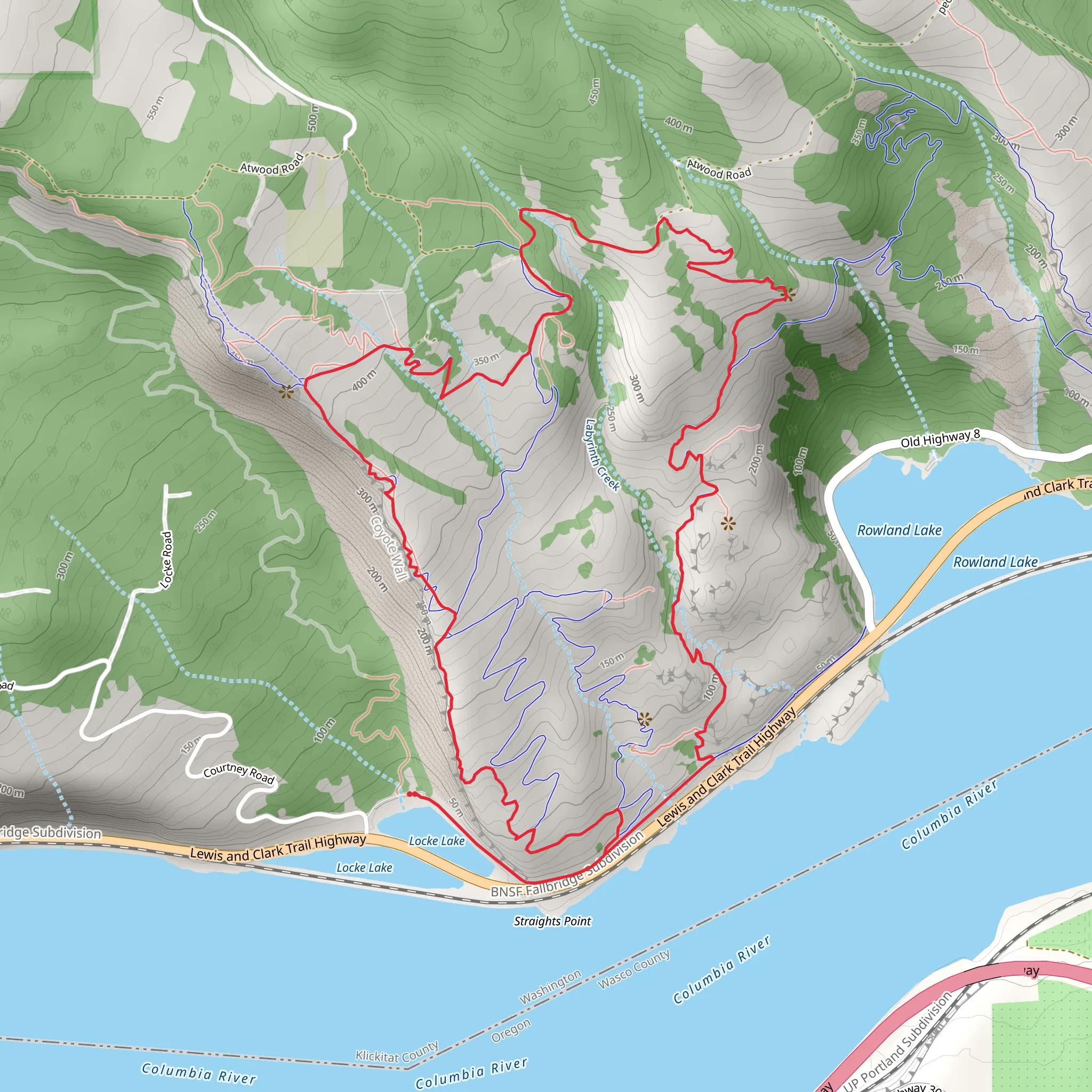 Labyrinth Trail, Traverse Trail and Coyote Wall Trail Loop mobile static map