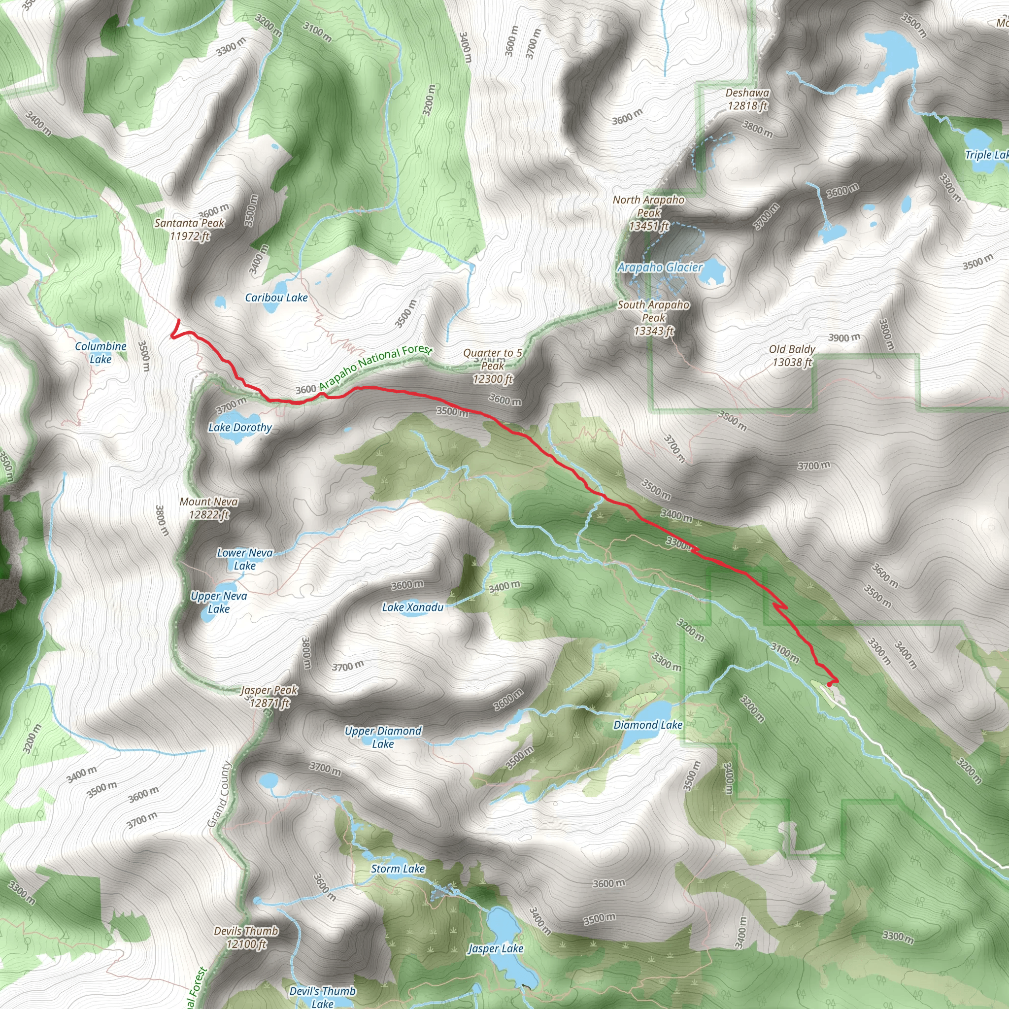 Caribou Pass via Arapaho Pass Trail mobile static map