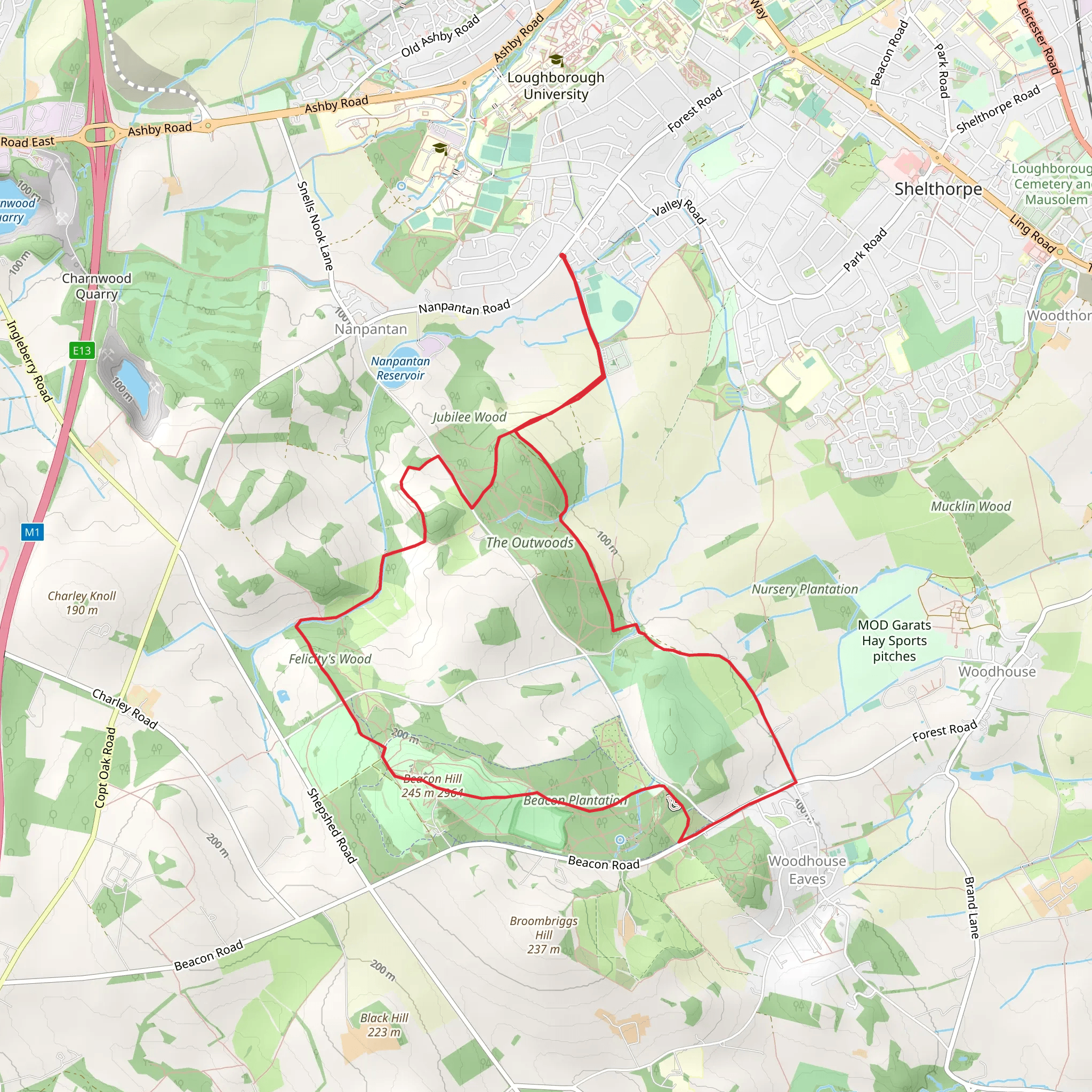 Out Wood & Beacon Hill from Loughborough mobile static map