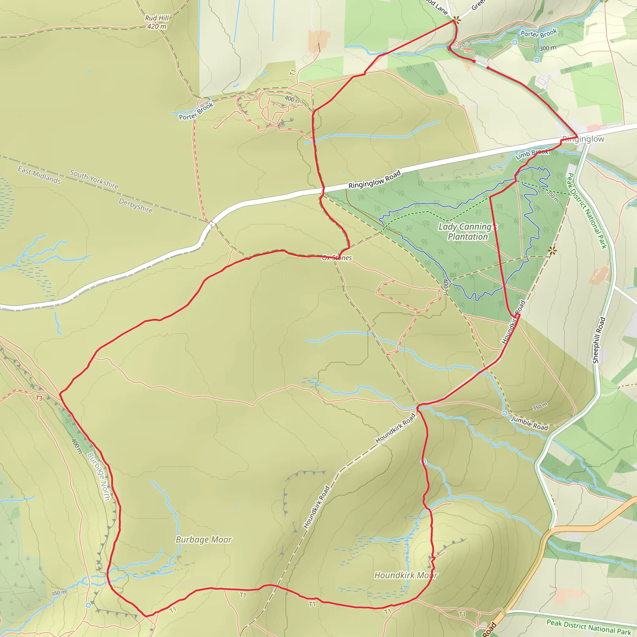 Ox Stones and Houndkirk Moor Loop mobile static map