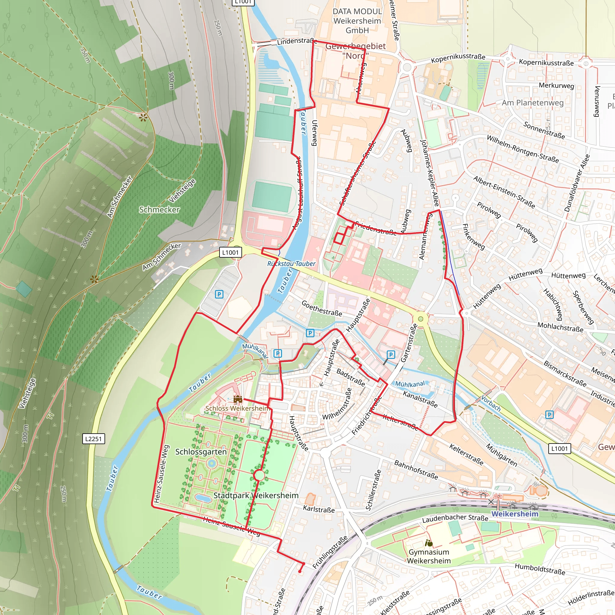 Tauber, Friedhof and Stadpark Weikersheim via Planetenweg Weikersheim mobile static map