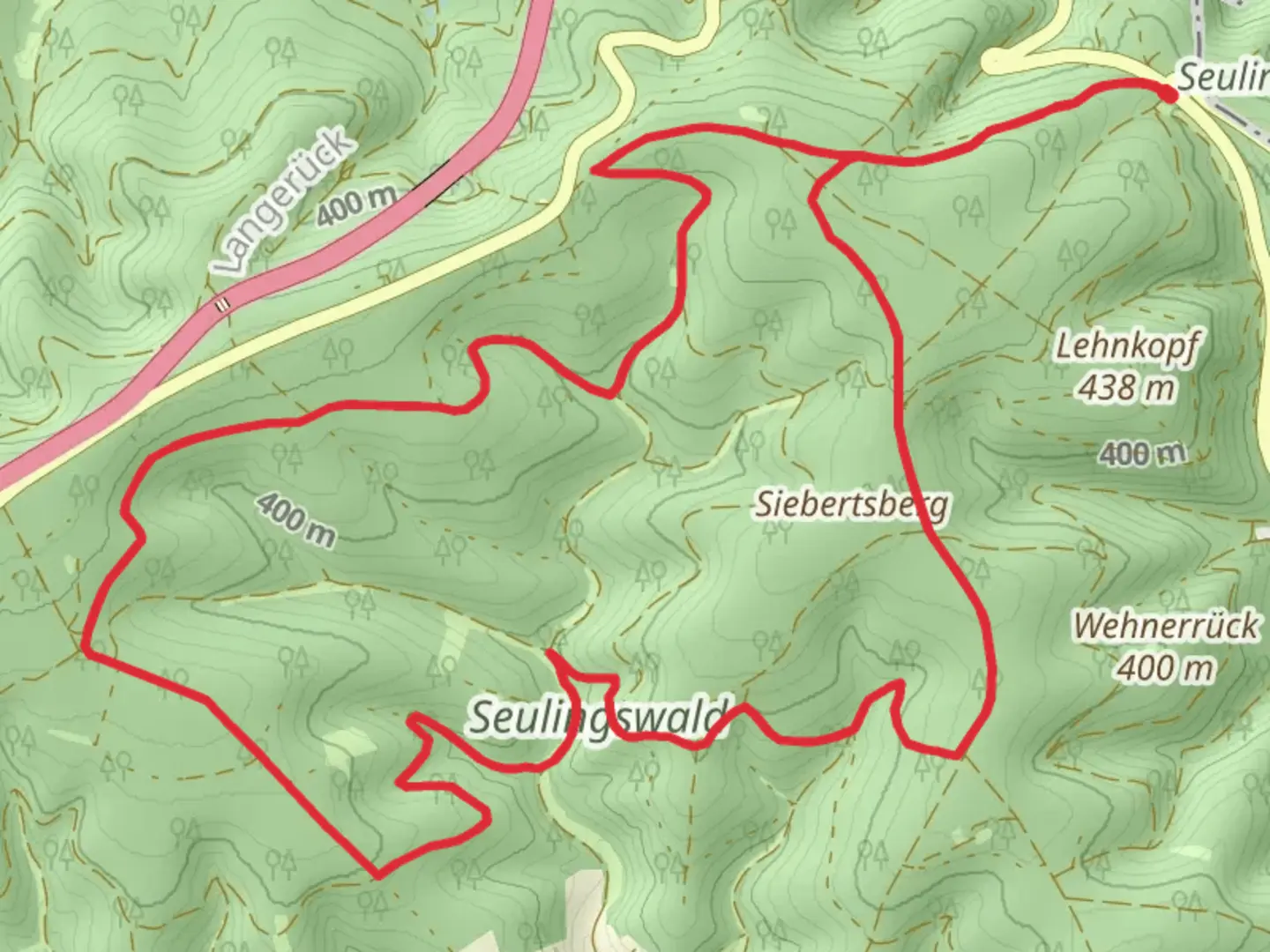 An image depicting the trail Seulingswald Loop and its surrounding area.