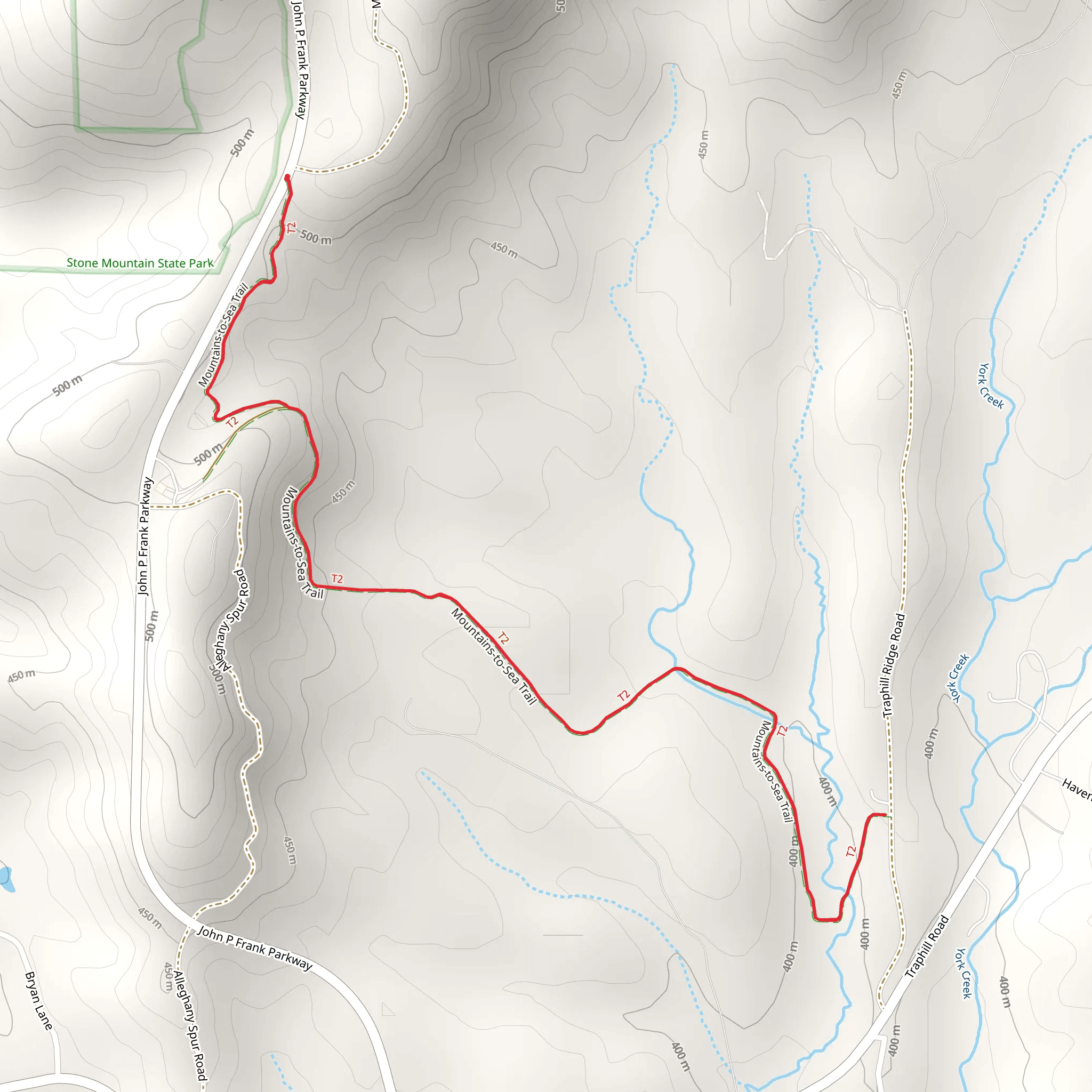 Mountains-to-Sea Trail from John P Frank Parkway mobile static map