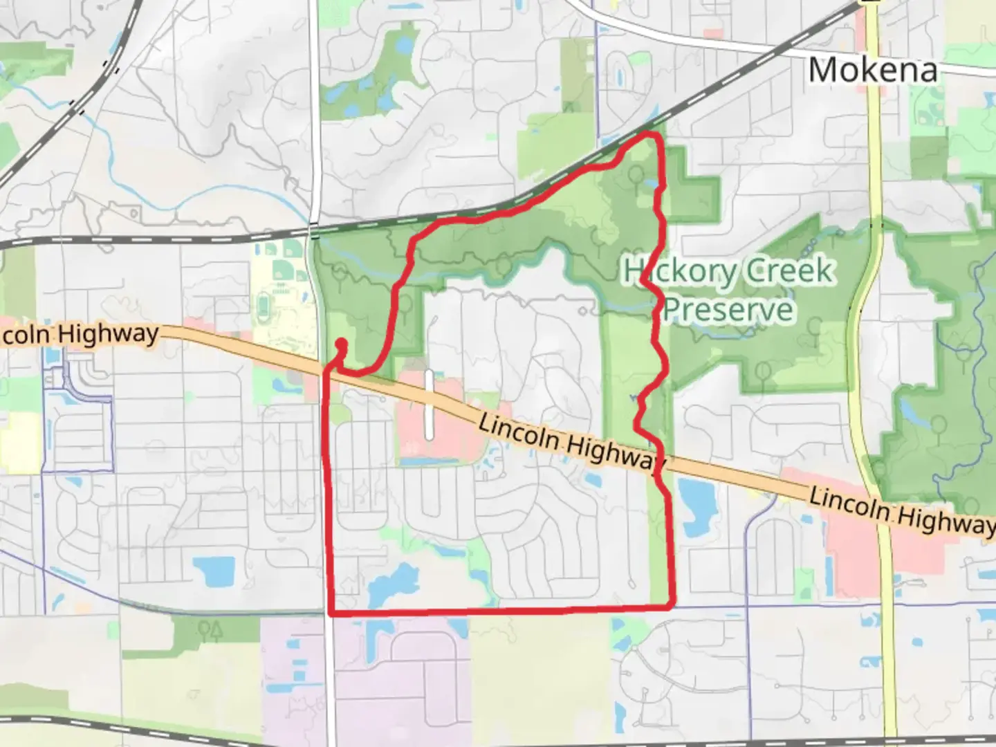 An image depicting the trail Lincolnwood Hills and Crystal Springs Park LOop and its surrounding area.