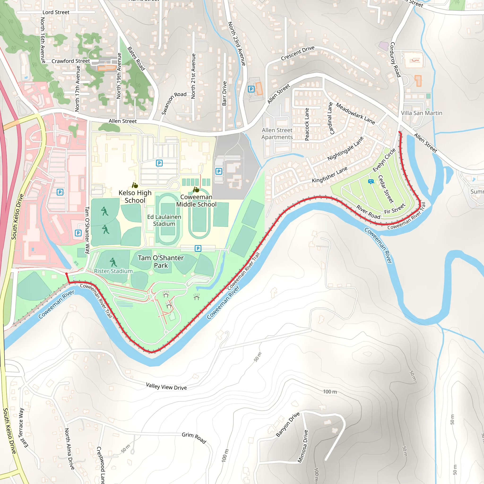 Coweeman River Trail mobile static map