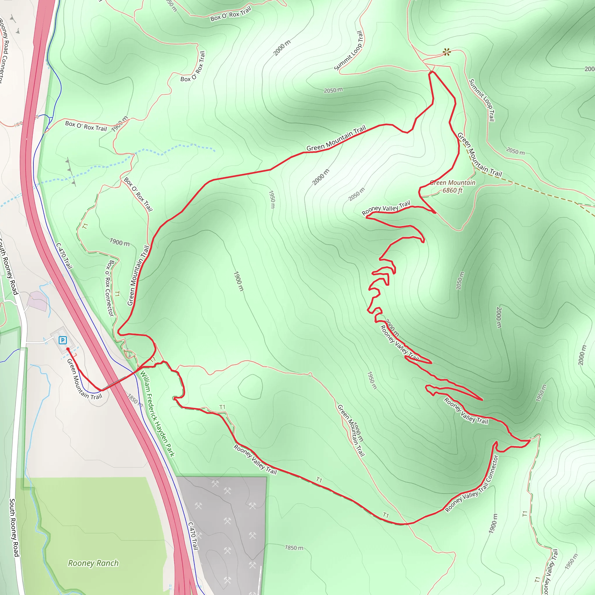 Rooney Valley and Green Mountain Loop Trail mobile static map