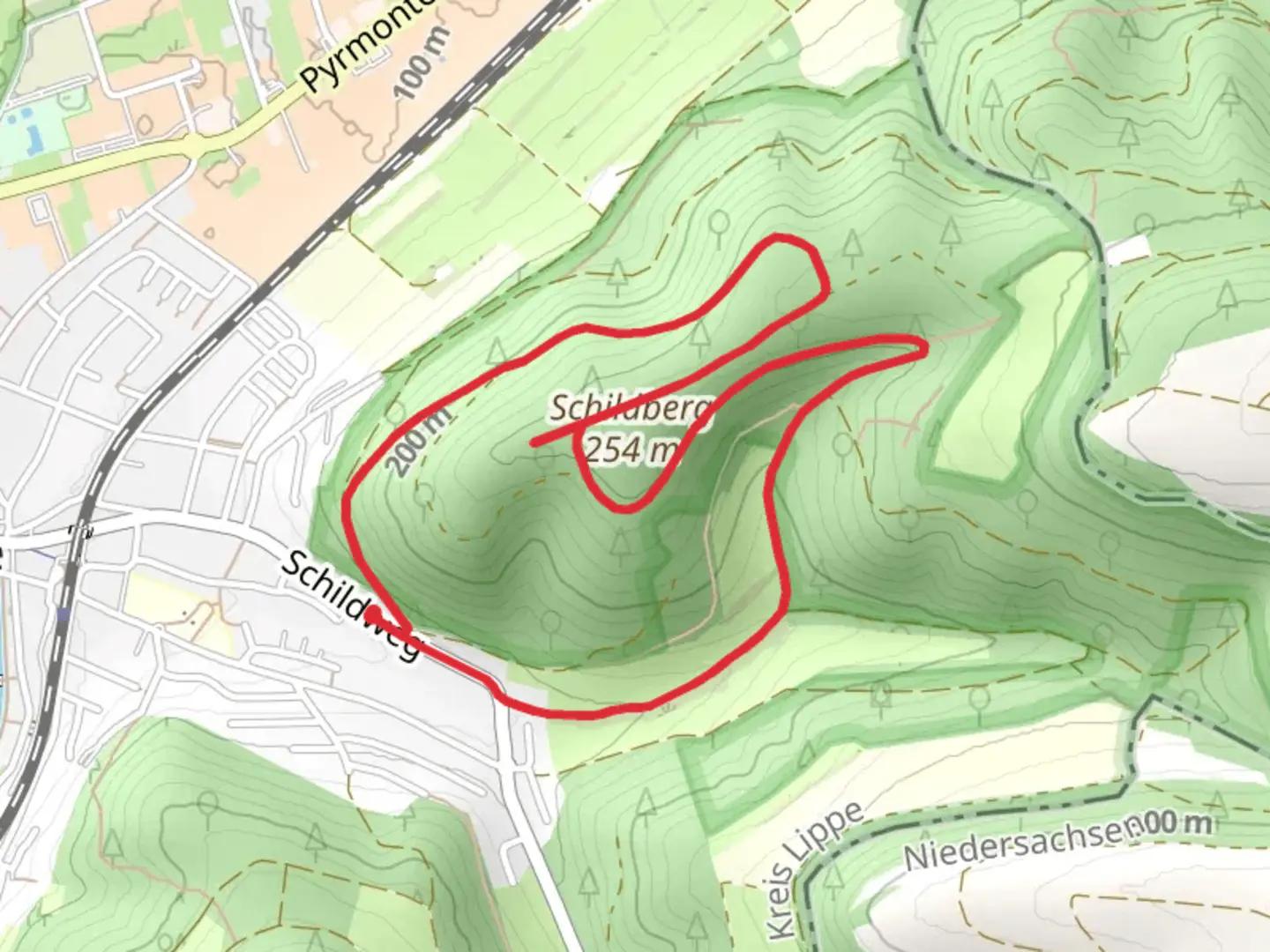 An image depicting the trail Schildberg and NSG Schildberg Loop and its surrounding area.