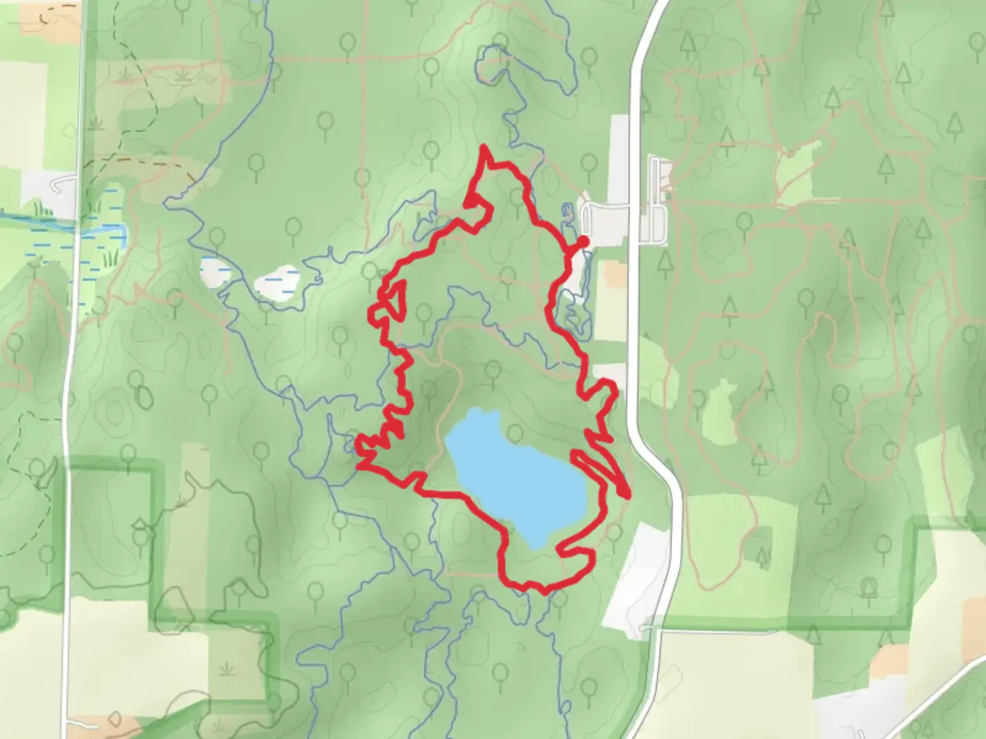 An image depicting the trail Orange, Green and Brown Loop and its surrounding area.
