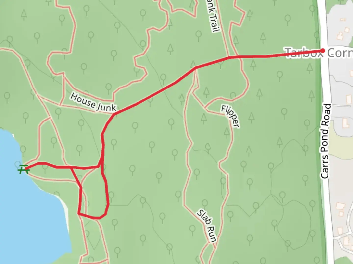 An image depicting the trail Carrs Pond Road and its surrounding area.