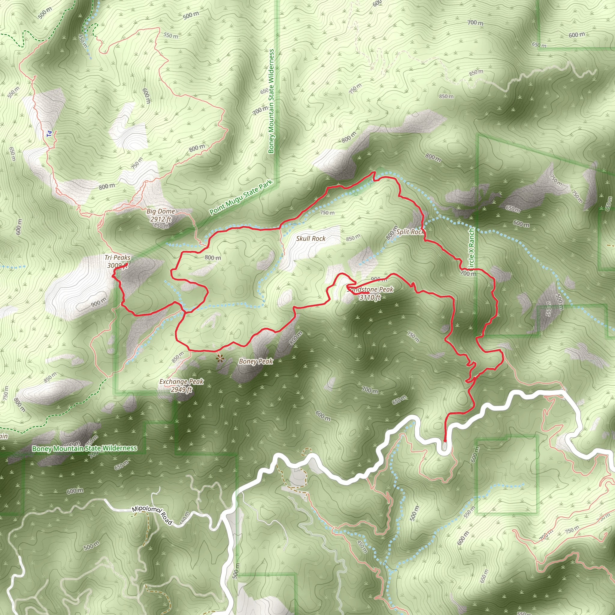 Tri Peaks and Sandstone Peak Loop via Backbone Trail mobile static map