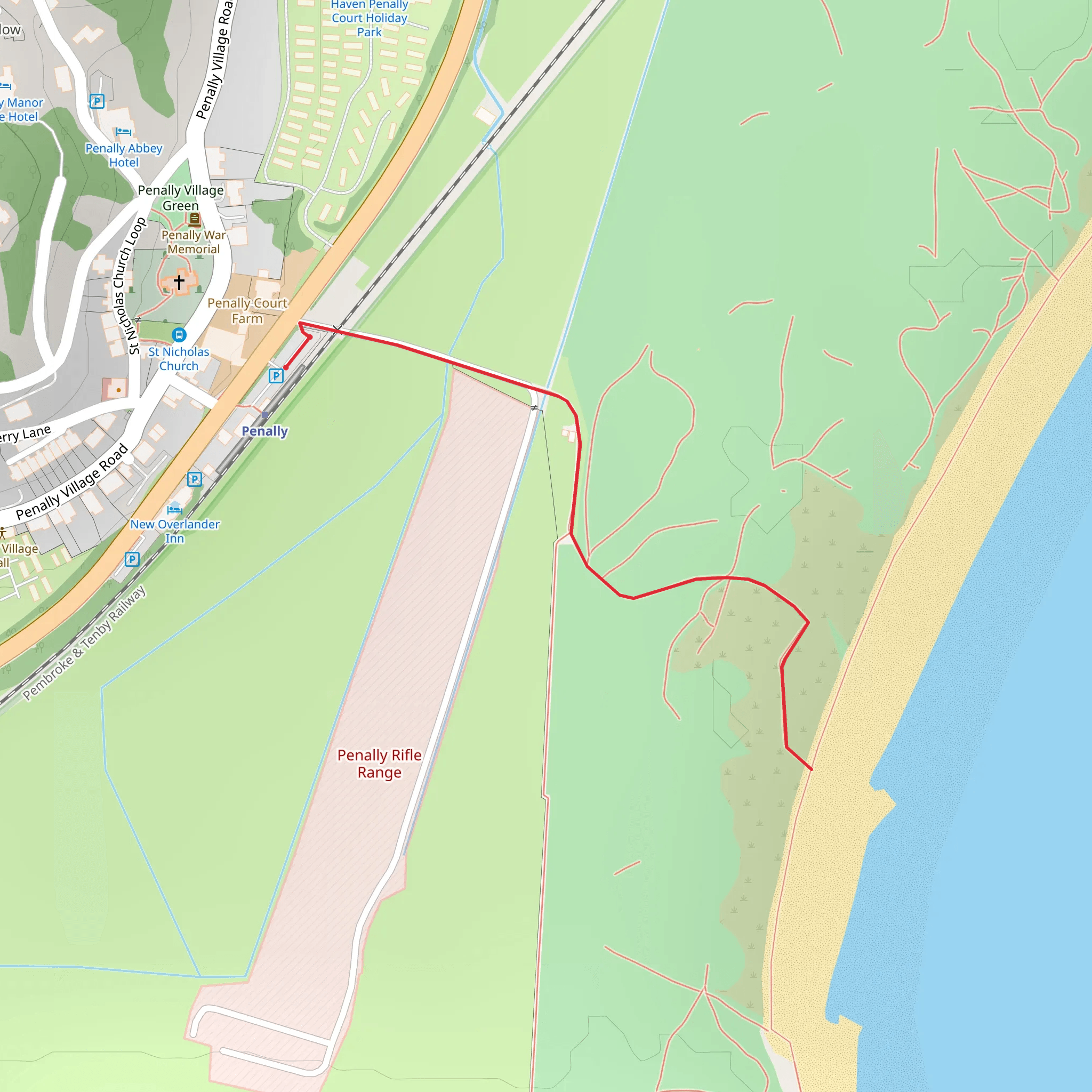 Penally Station to Tenby South Beach mobile static map