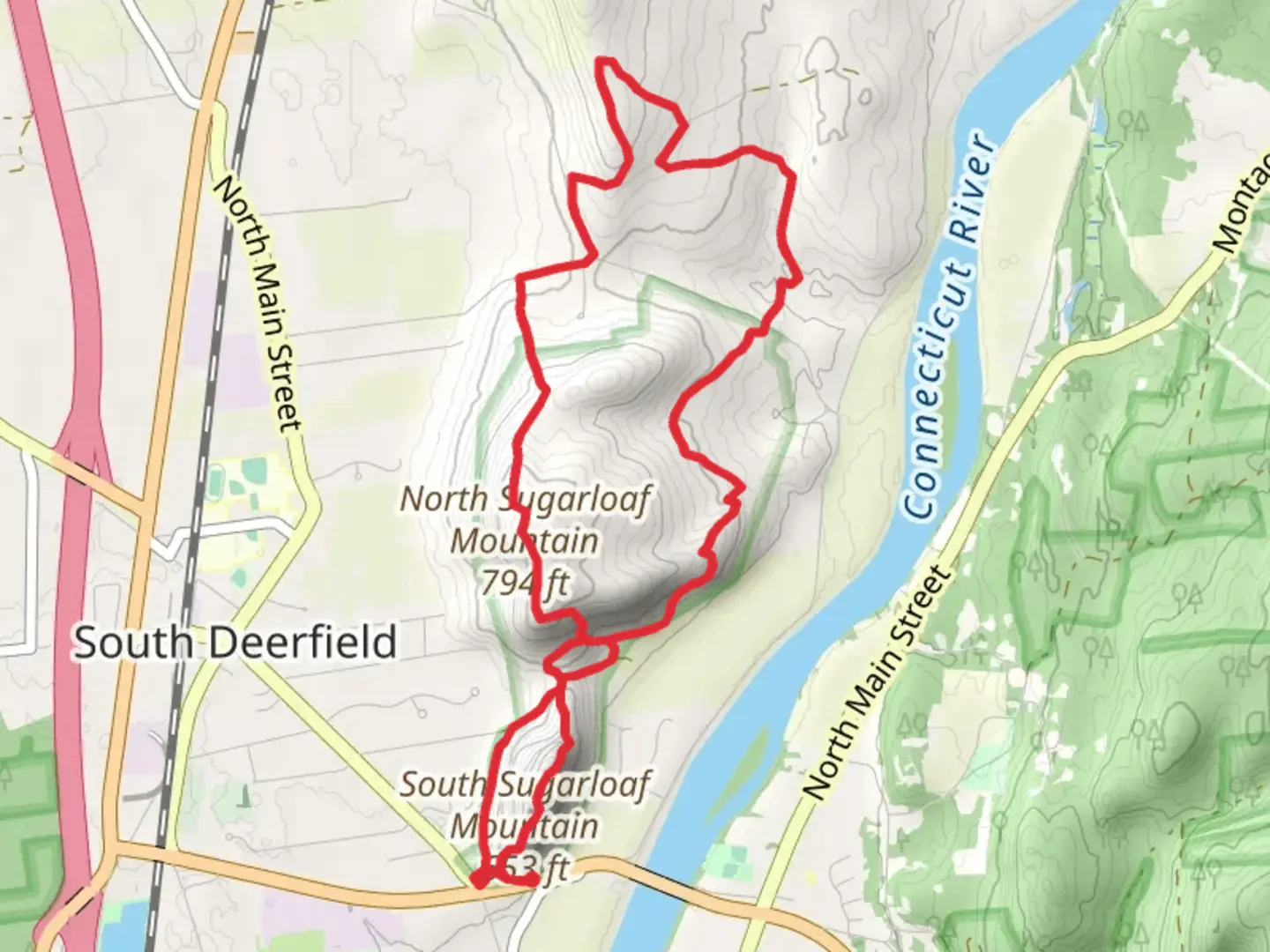 An image depicting the trail North - South Sugarloaf Mountain Loop and its surrounding area.