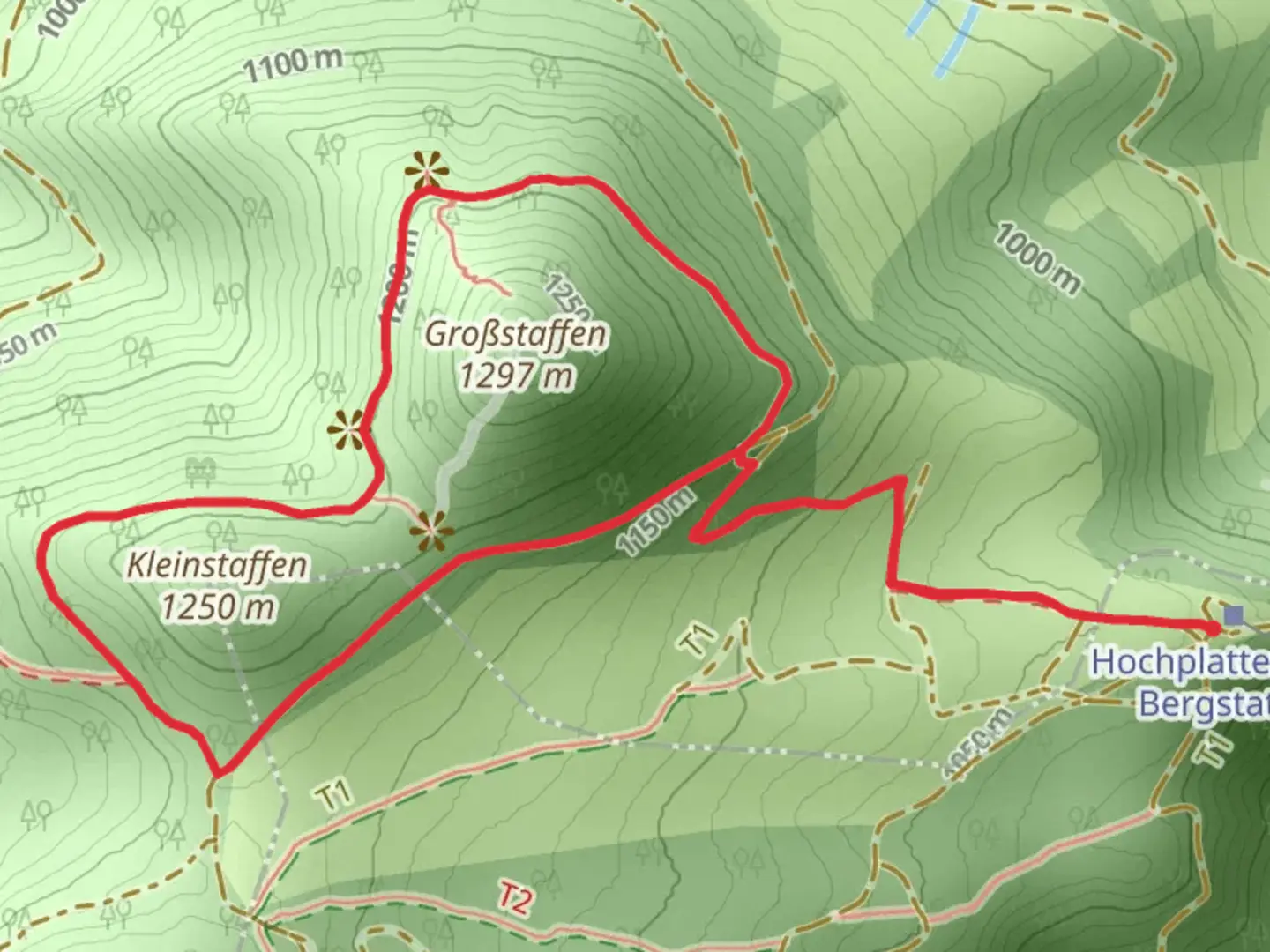 An image depicting the trail Maieralm, Kleinstaffen and Großstaffen Loop and its surrounding area.