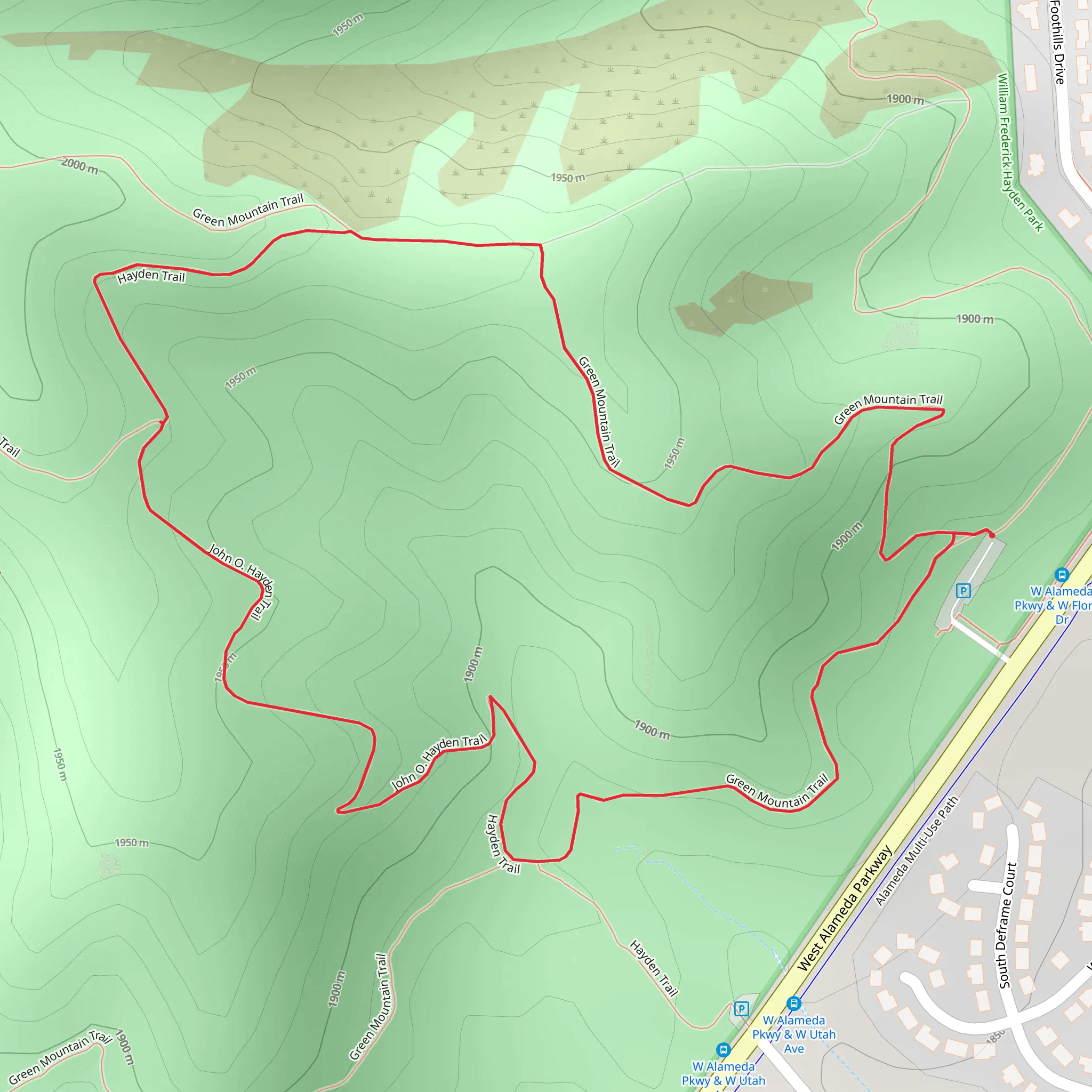 John O Hayden and Green Mountain Loop Trail mobile static map