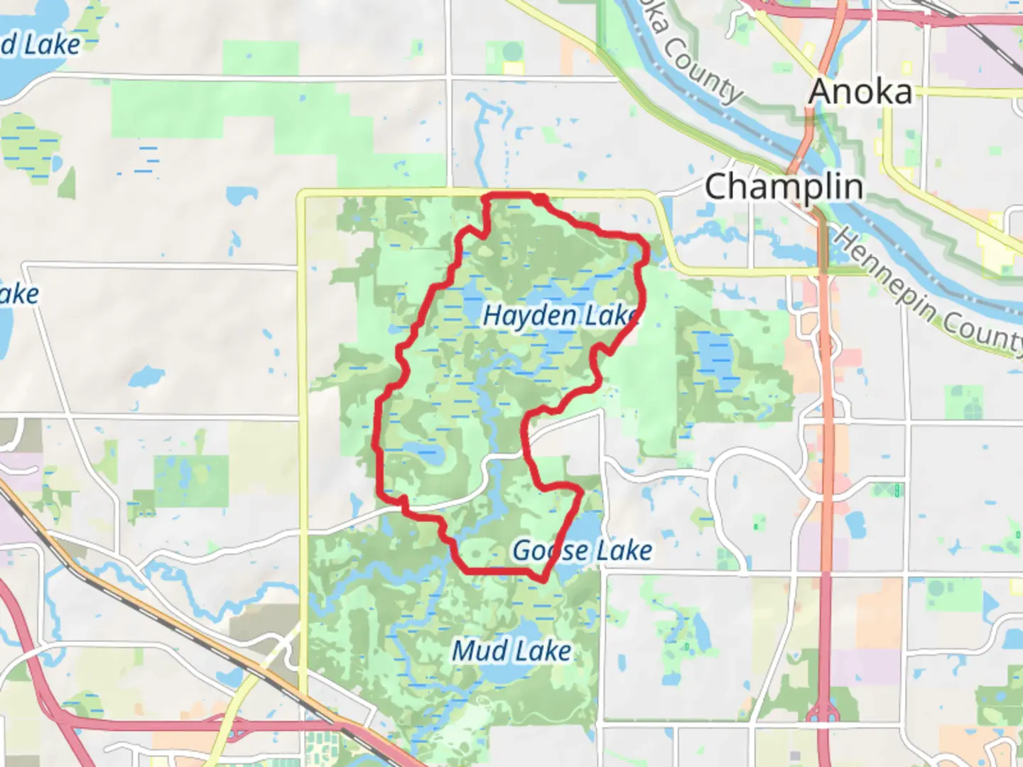 An image depicting the trail Goose Lake and Hayden Lake Loop and its surrounding area.