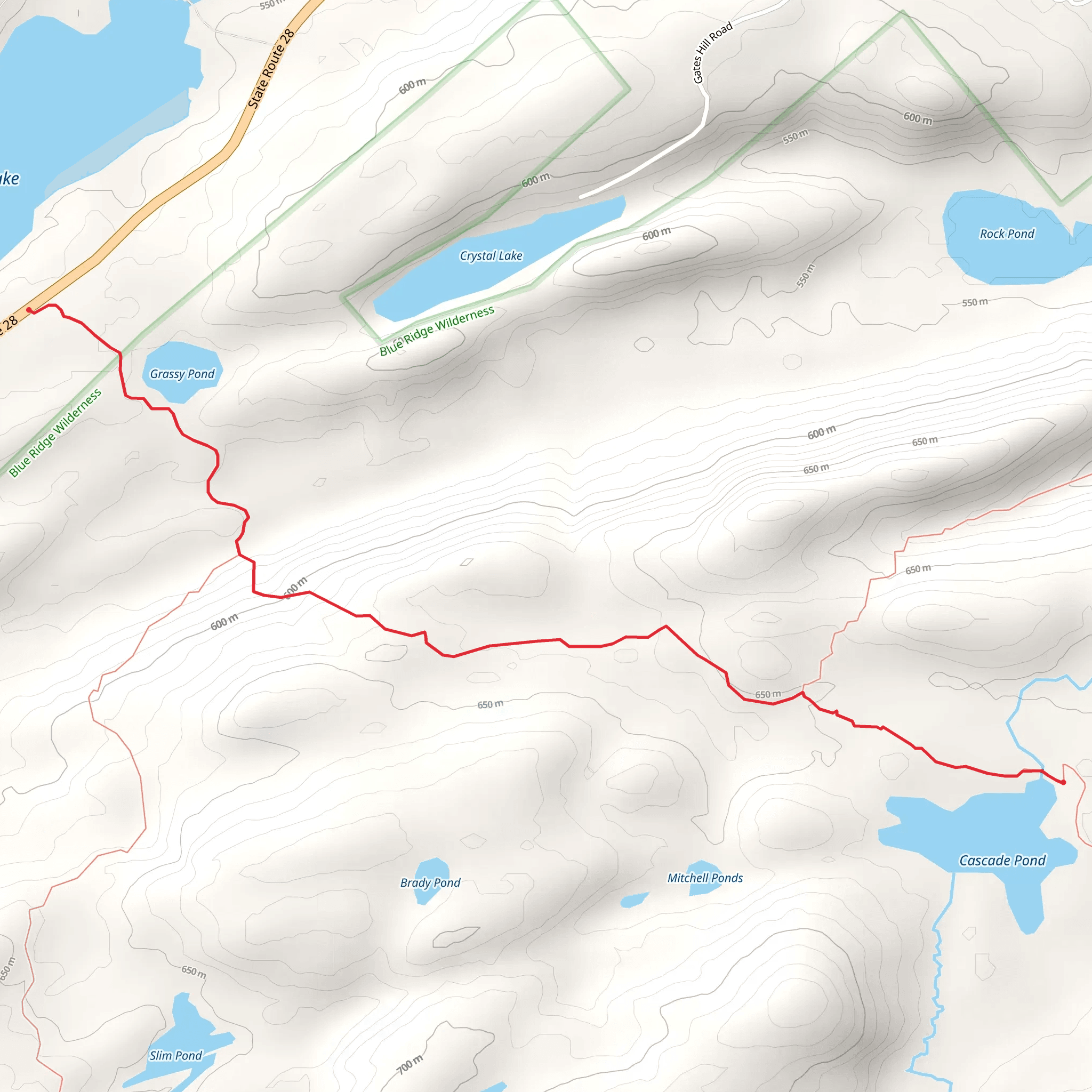 Grassy Pond and Cascade Pond via Wilson Pond Trail mobile static map
