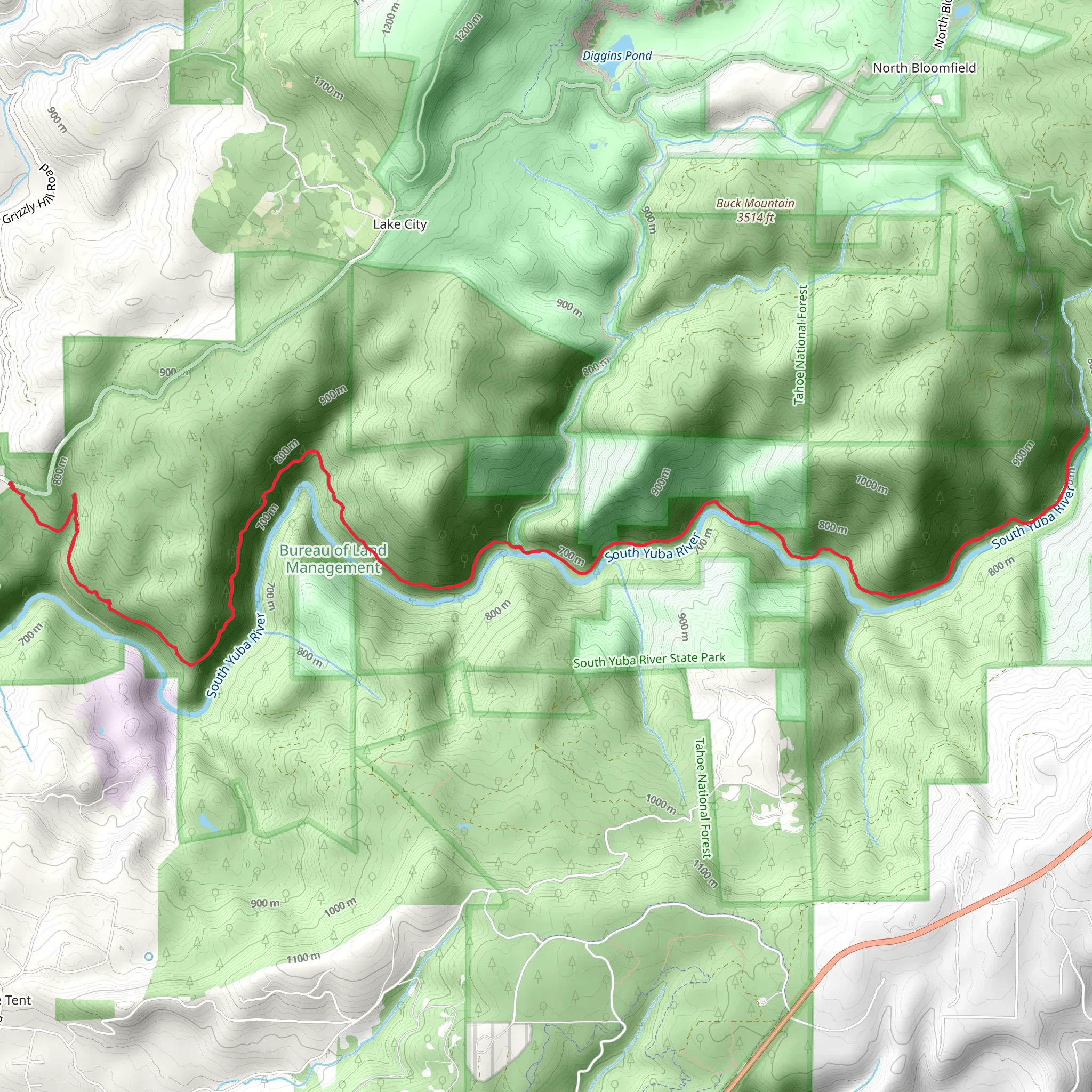 South Yuba Trail Out and Back mobile static map