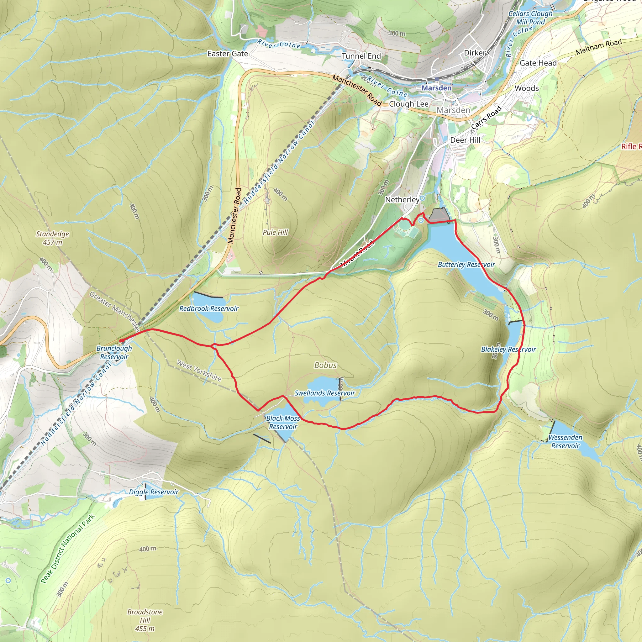 Butterfly Reservoir and Swellands reservoir via Standedge Trail mobile static map