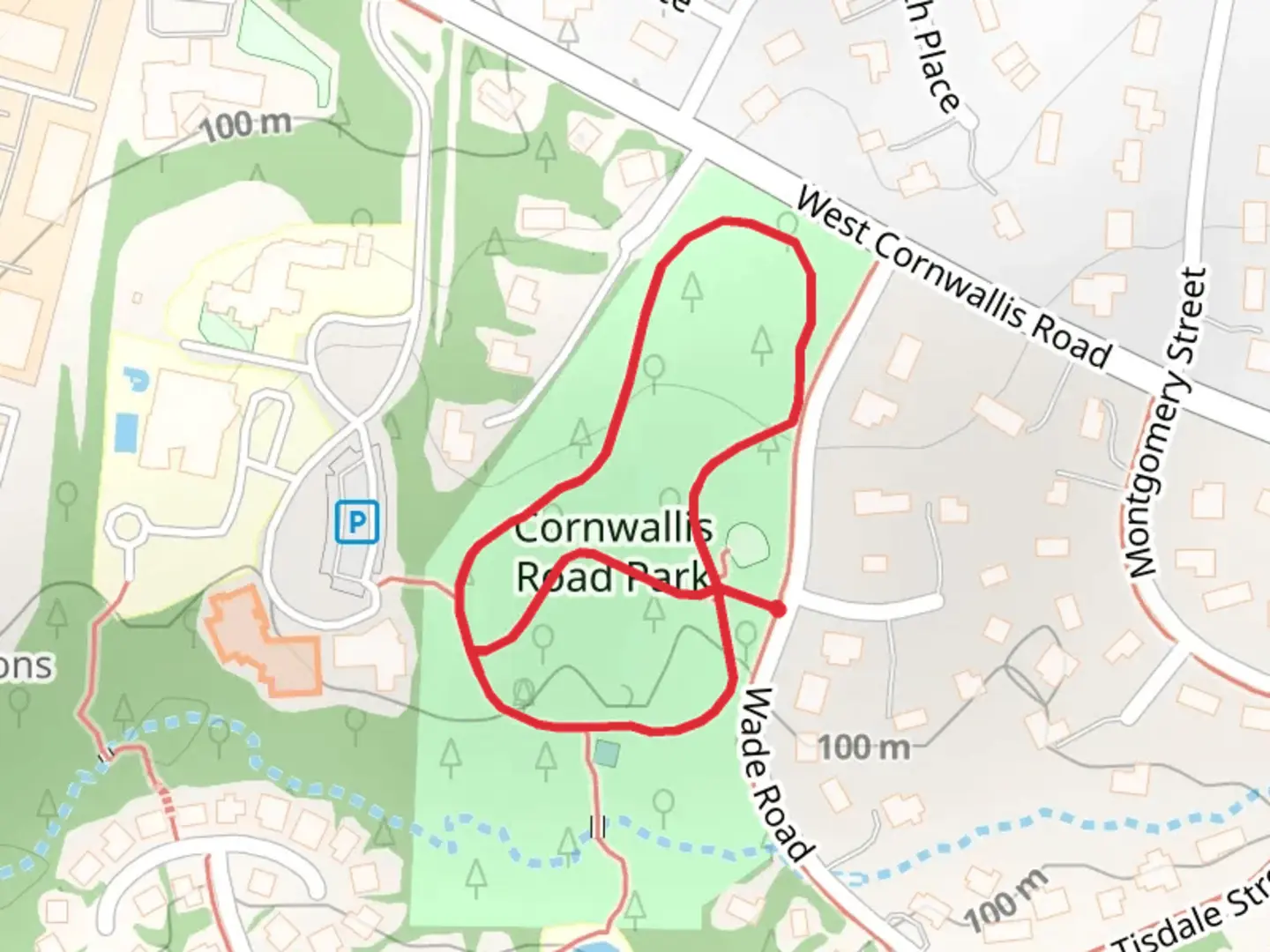An image depicting the trail Cornwallis Road Park Loop and its surrounding area.