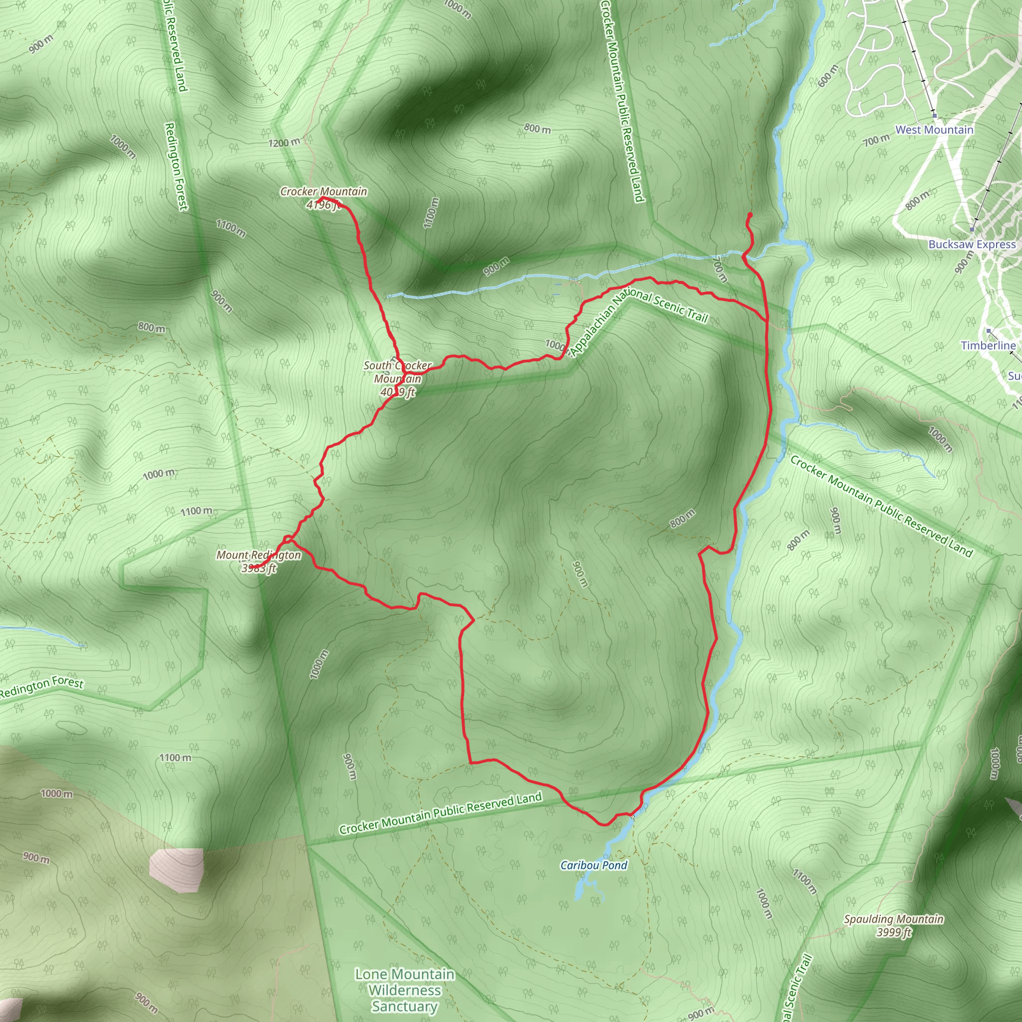 Crocker Mountain and Mount Redington Loop from Caribou Valley Road mobile static map