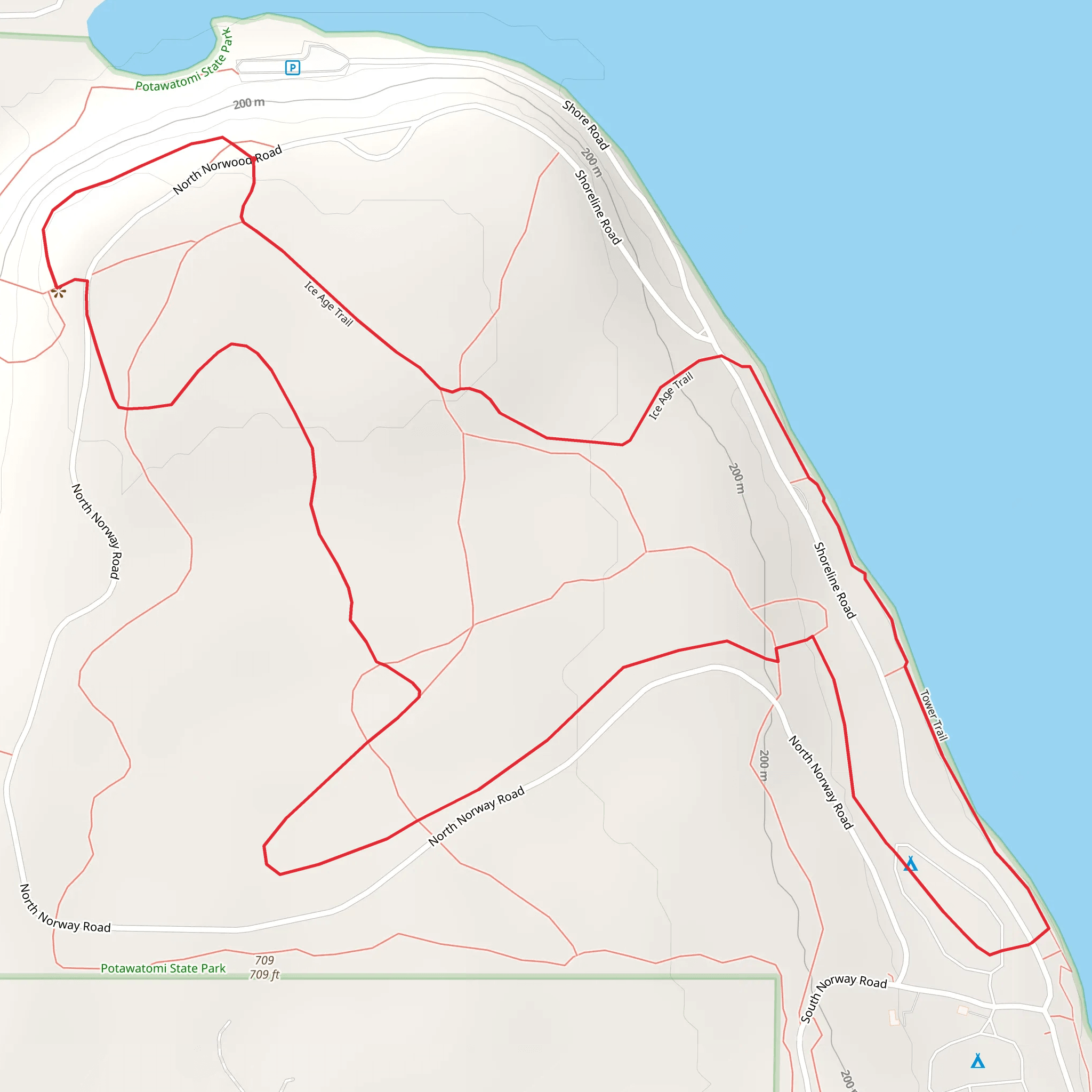 Ice Age, Tower and North Camp Area Loop Trail mobile static map