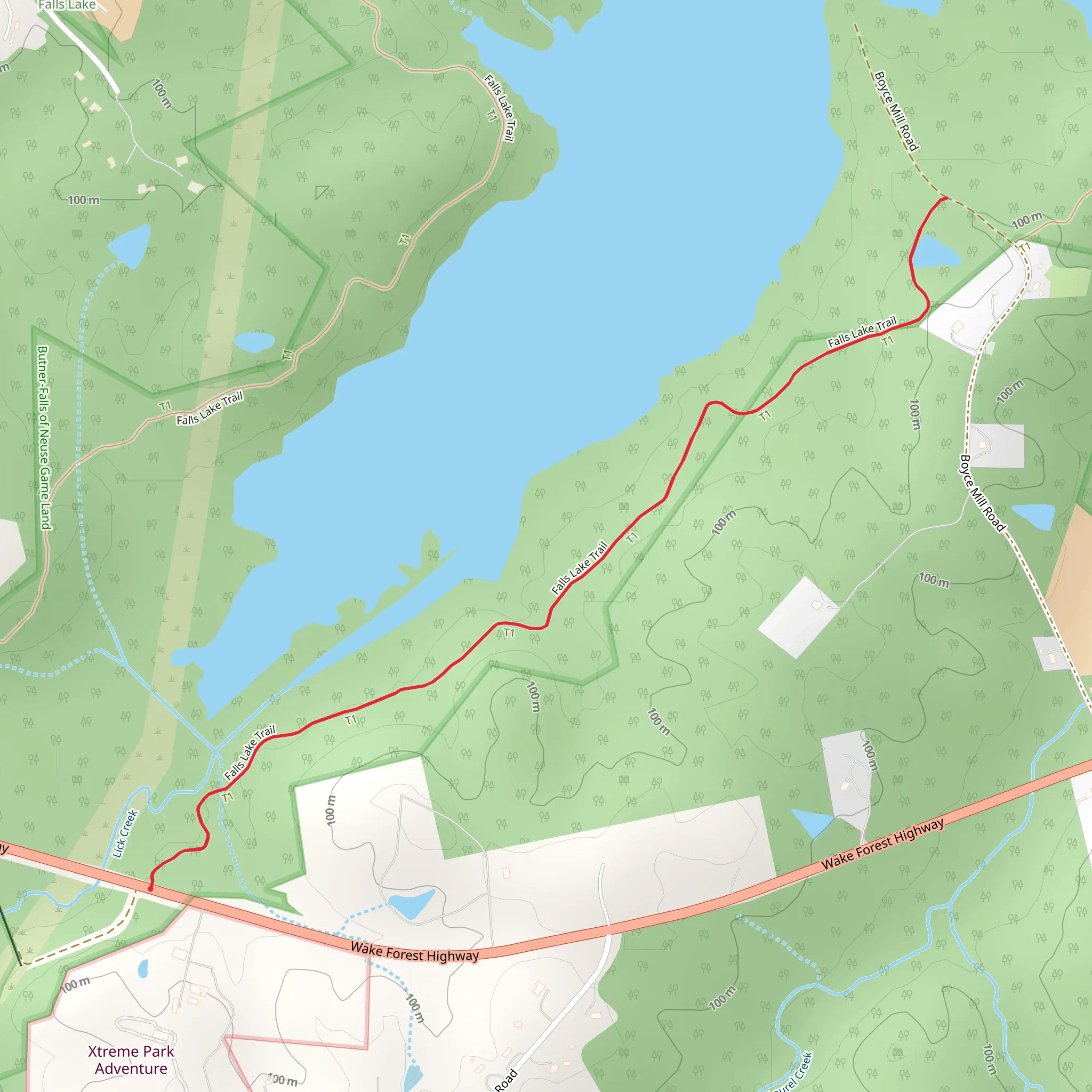 Falls Lake Trail mobile static map