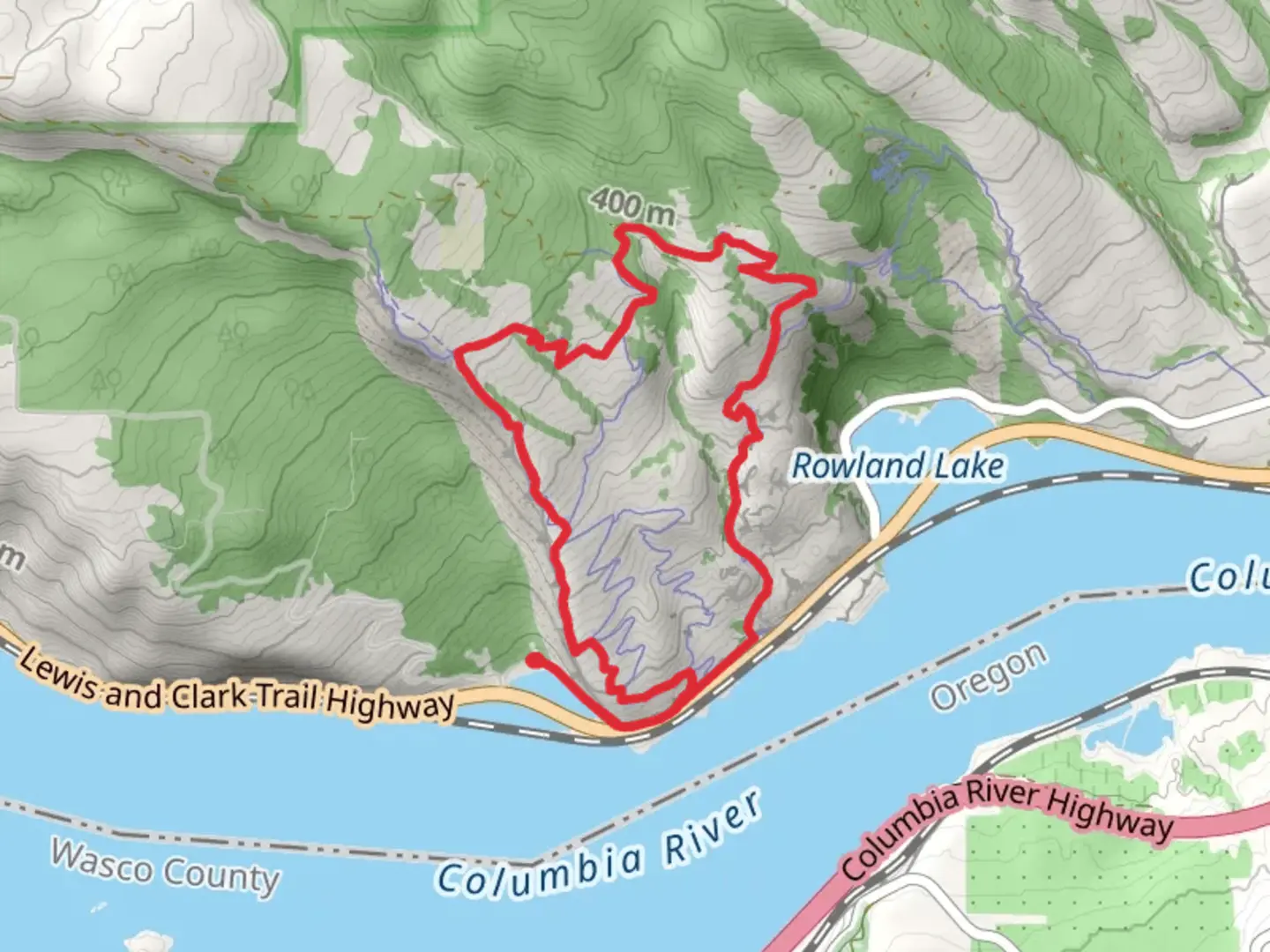 An image depicting the trail Labyrinth Trail, Traverse Trail and Coyote Wall Trail Loop and its surrounding area.