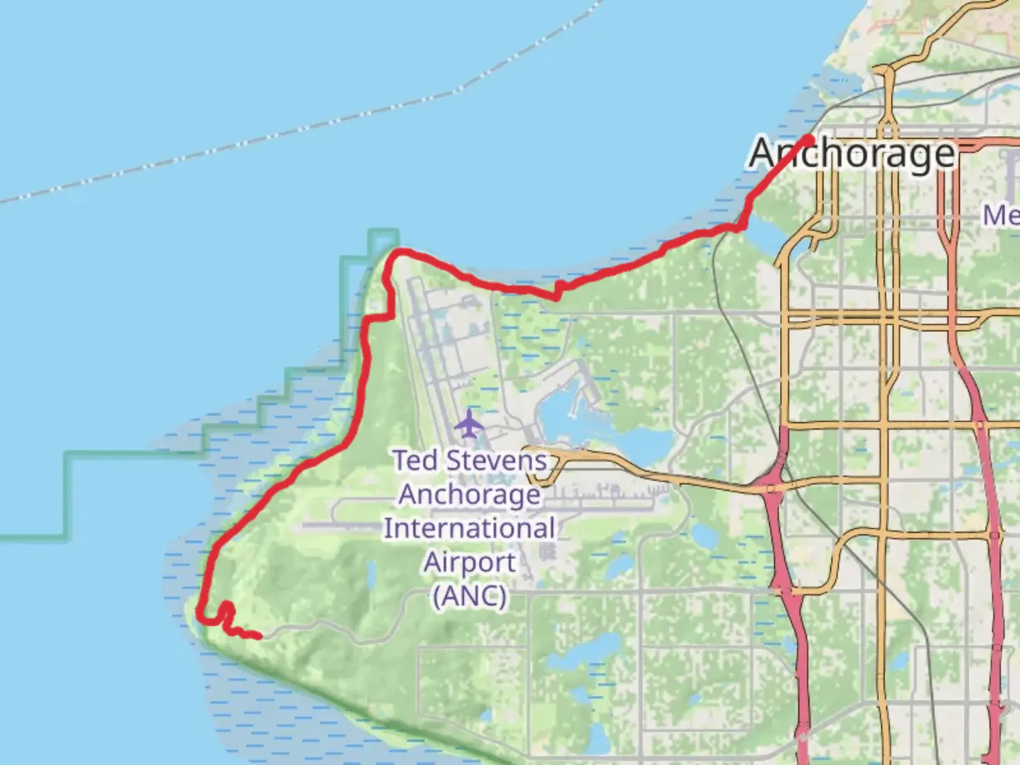 An image depicting the trail Tony Knowles Coastal Trail and its surrounding area.