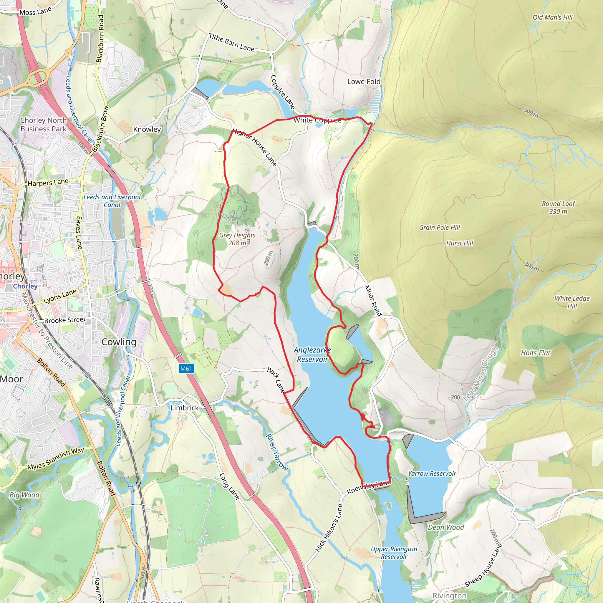 Anglezarke Reservoir and Lower Healey Wood via Woodland Trail mobile static map
