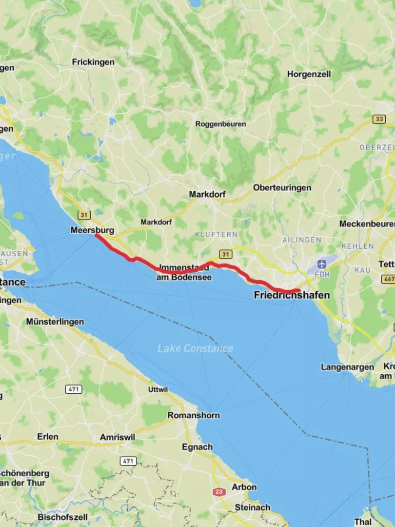 An image depicting the trail Friedrichshafen to Meersburg Coastal Walk and its surrounding area.