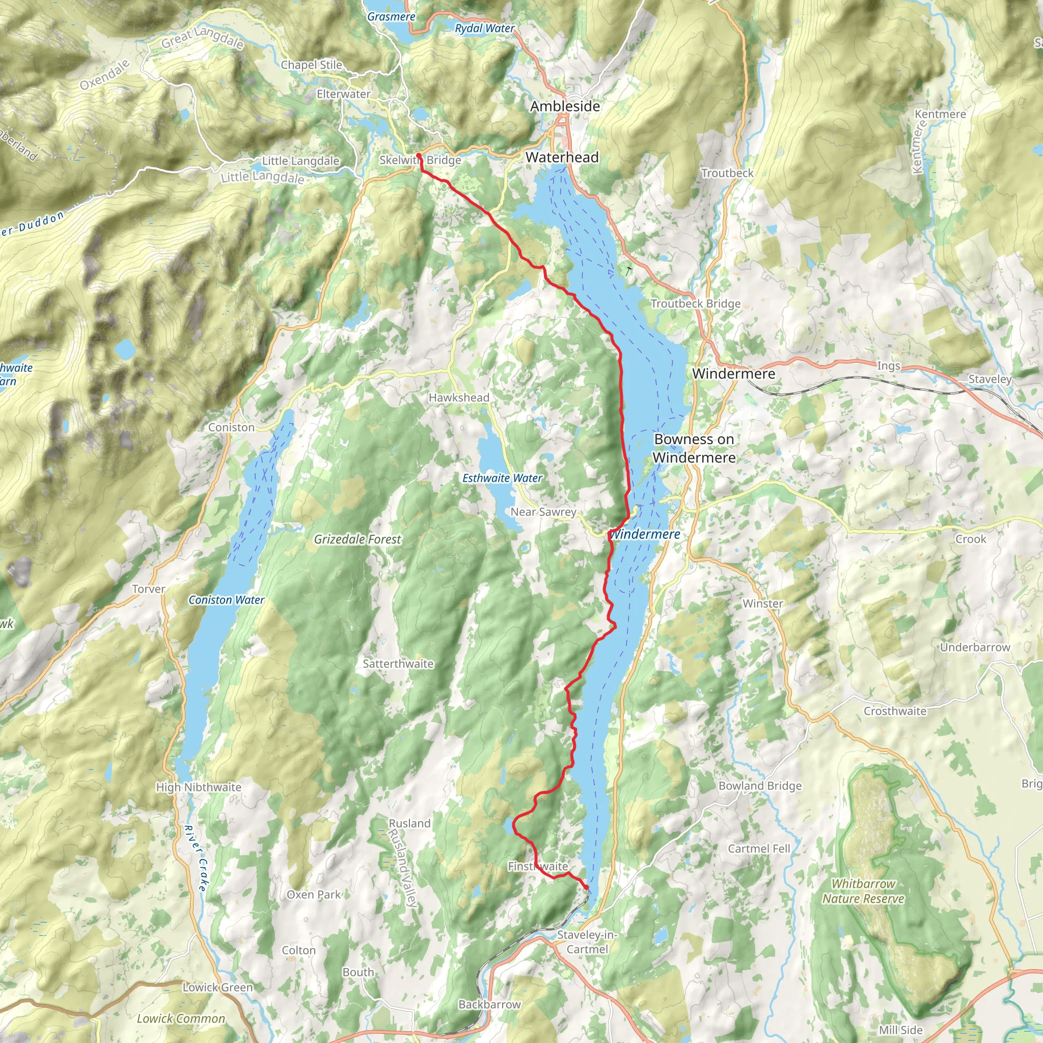 Skelwith Bridge to Lakeside Walk via Windermere mobile static map