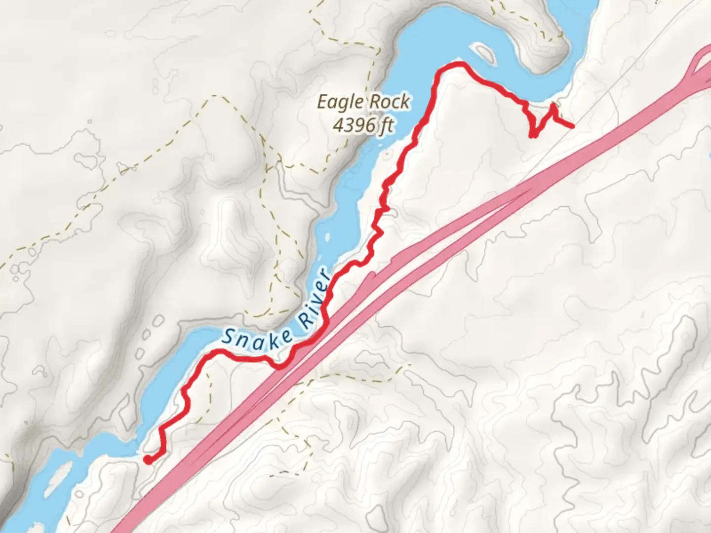 An image depicting the trail Snake River via Canyon Trail and its surrounding area.