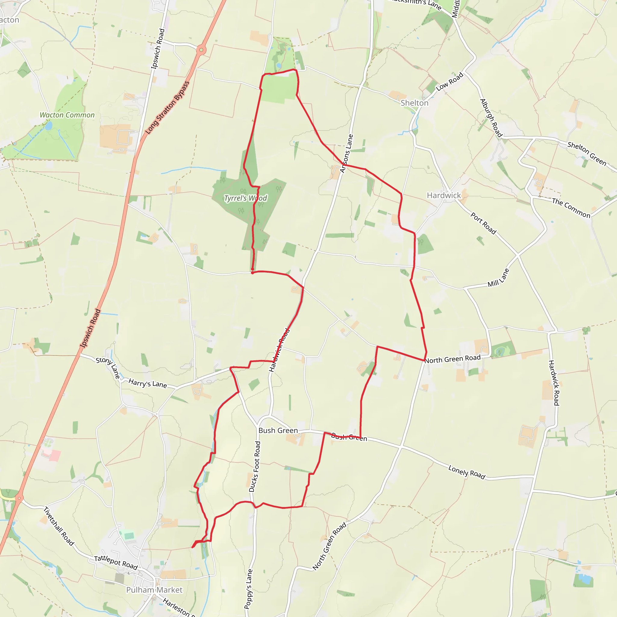 Tyrrel's Wood and Boudicca Way mobile static map