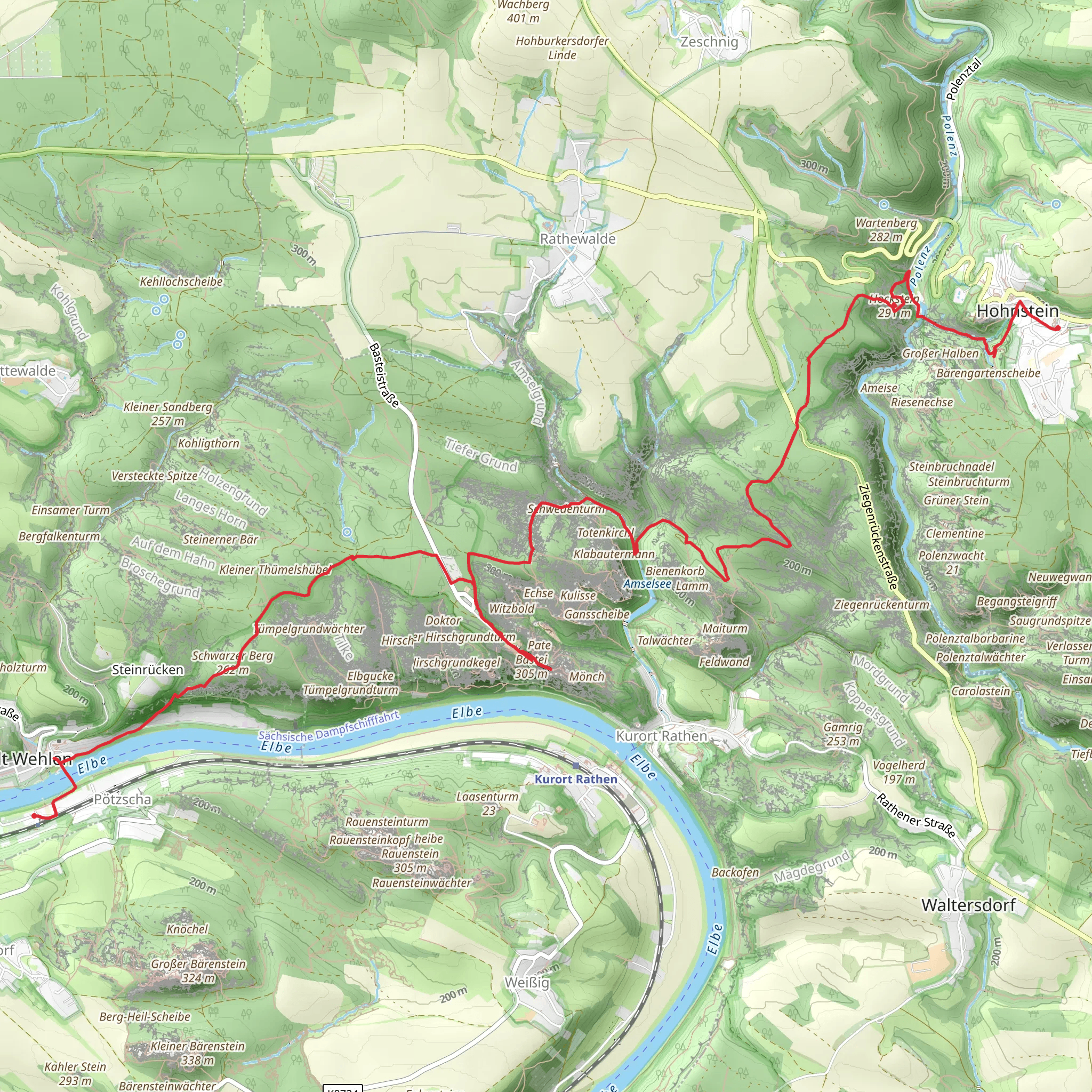 Stadt Wehlen to Hohnstein via Schwarzer Berg and Malerweg mobile static map