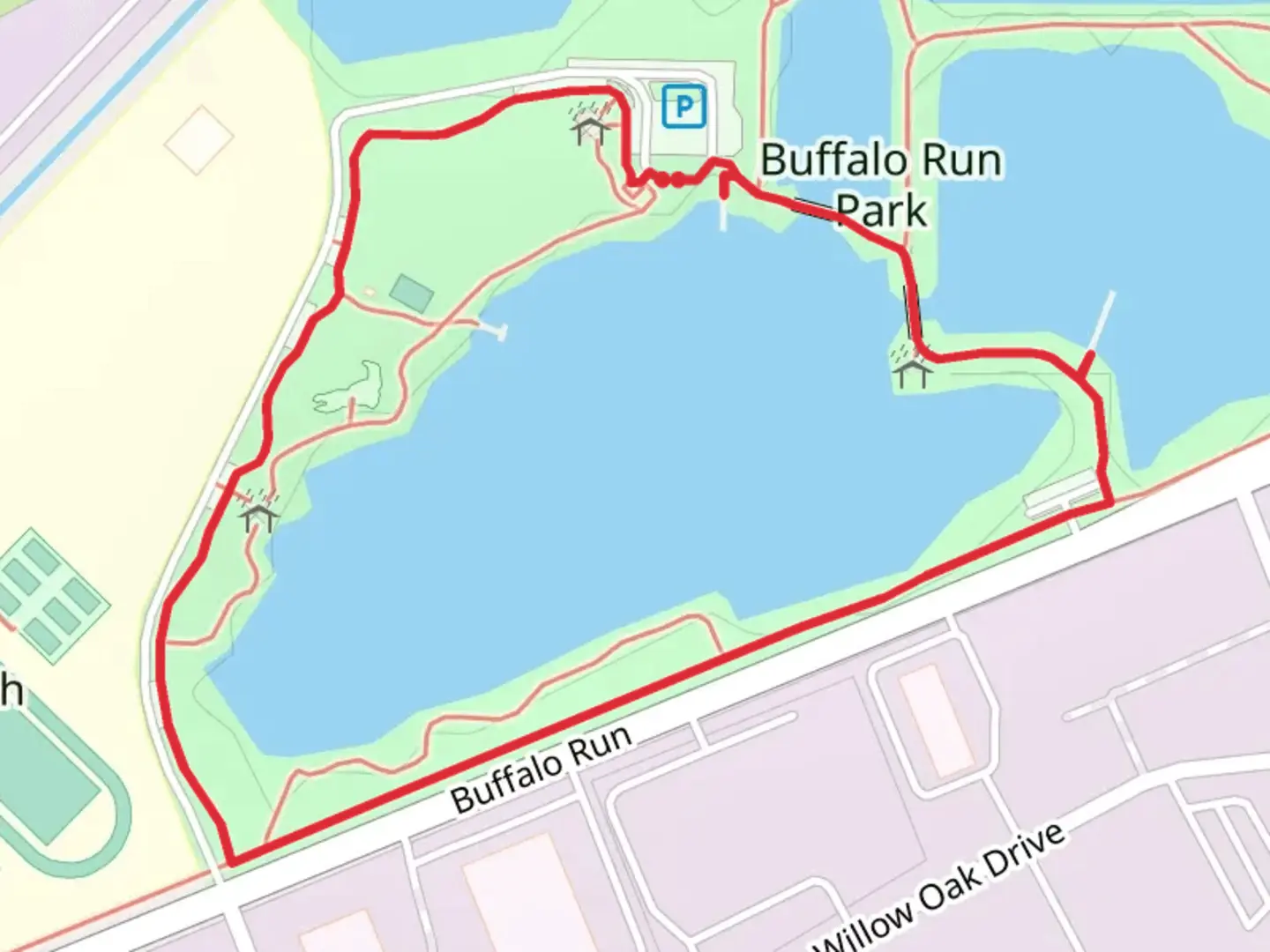 An image depicting the trail Buffalo Run Park Loop - West and its surrounding area.